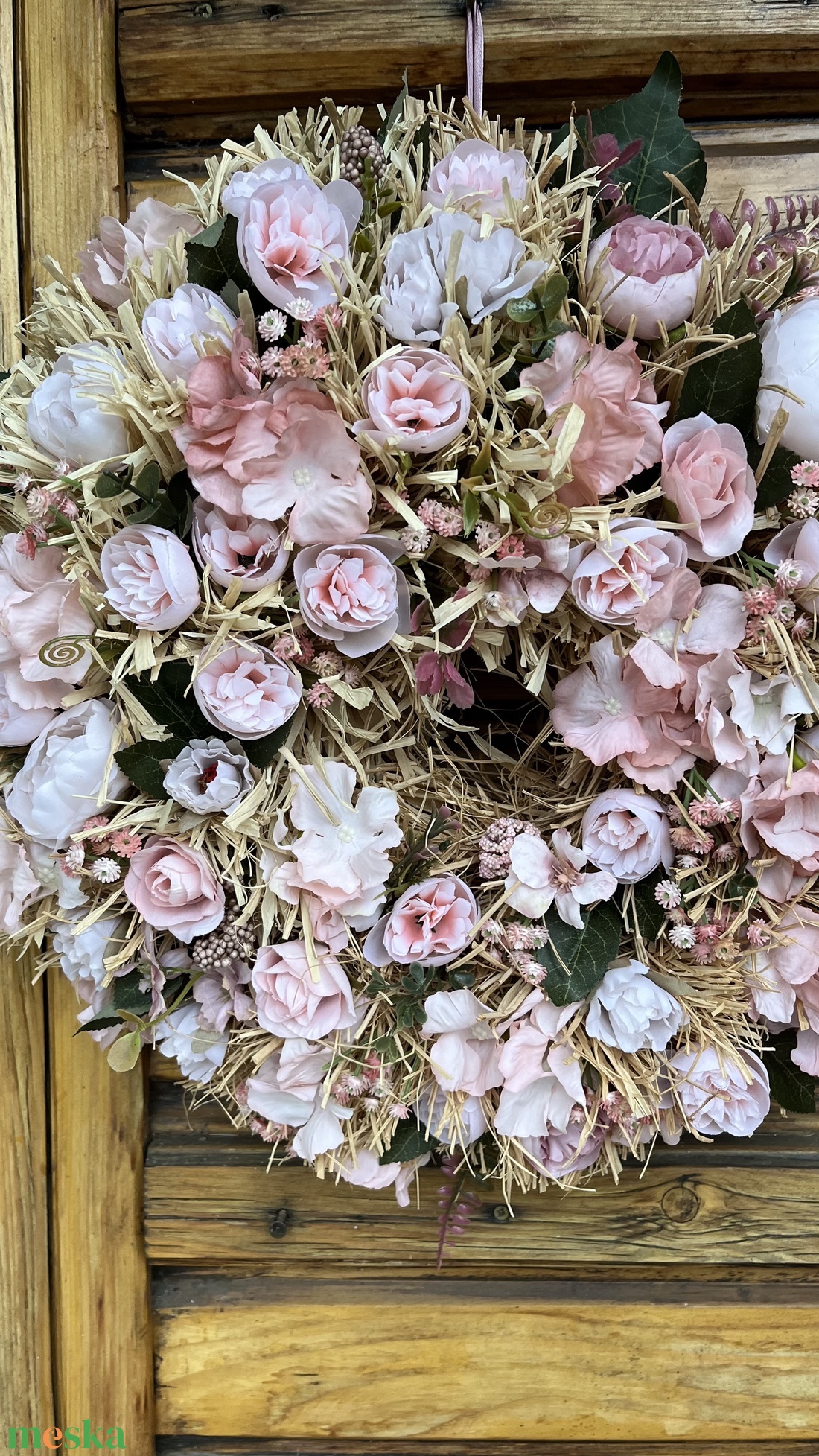 Pasztell rózsaszín nyári ajtódísz, kopogtató , koszorú  - otthon & életmód - dekoráció - ajtó- és ablak dekoráció - ajtódísz & kopogtató - Meska.hu