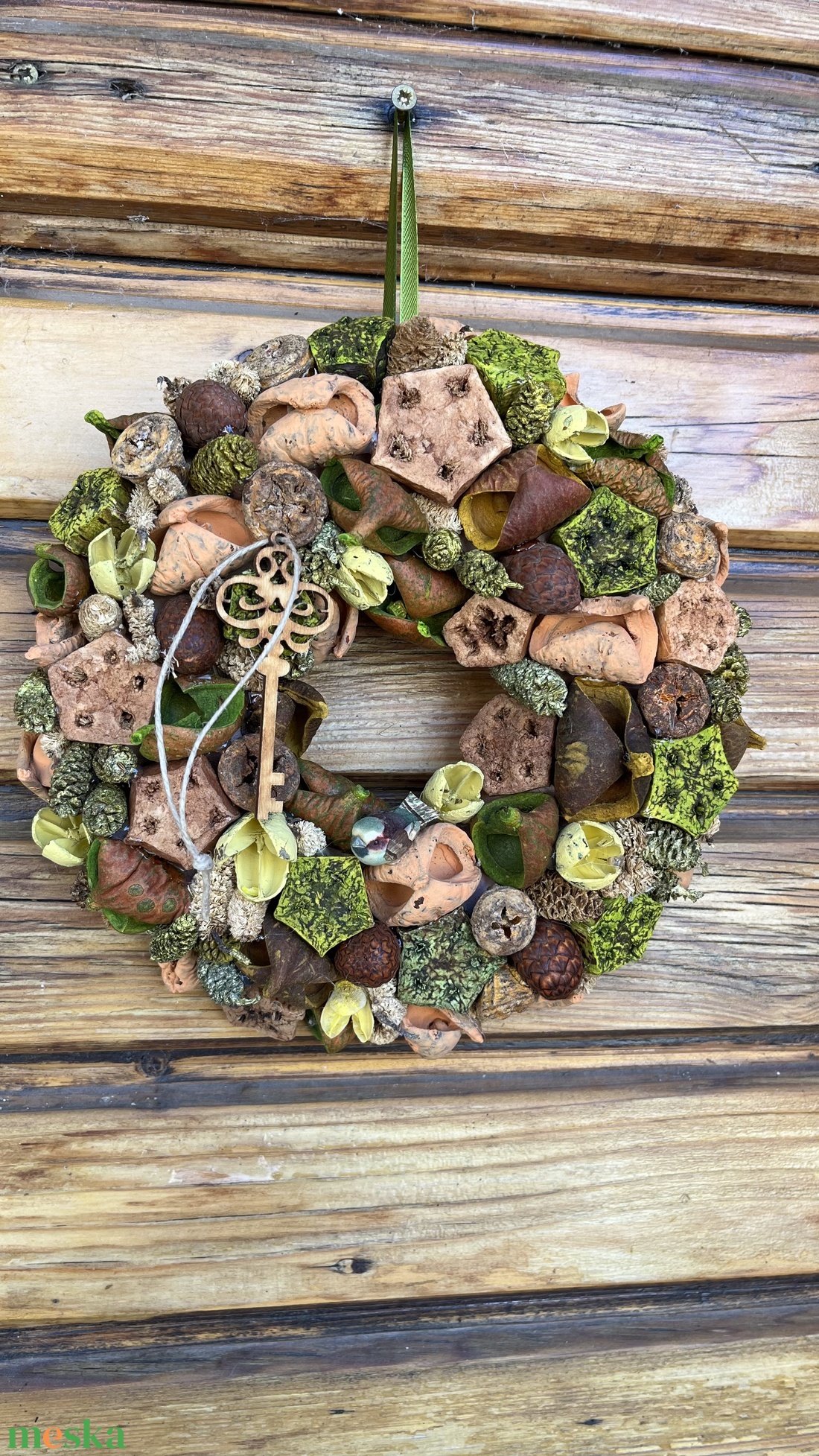 Barna-zöld ajtódísz, kopogtató  - otthon & életmód - dekoráció - ajtó- és ablak dekoráció - ajtódísz & kopogtató - Meska.hu