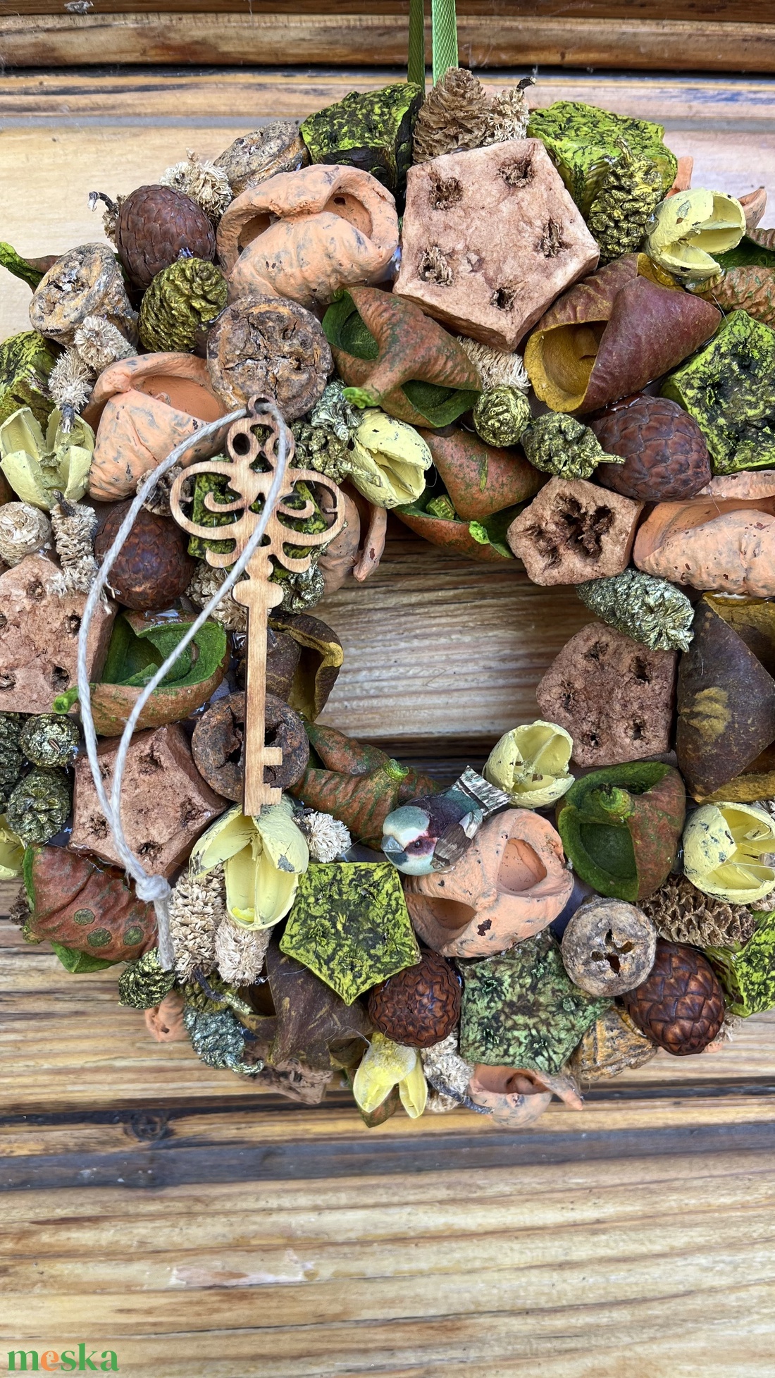 Barna-zöld ajtódísz, kopogtató  - otthon & életmód - dekoráció - ajtó- és ablak dekoráció - ajtódísz & kopogtató - Meska.hu