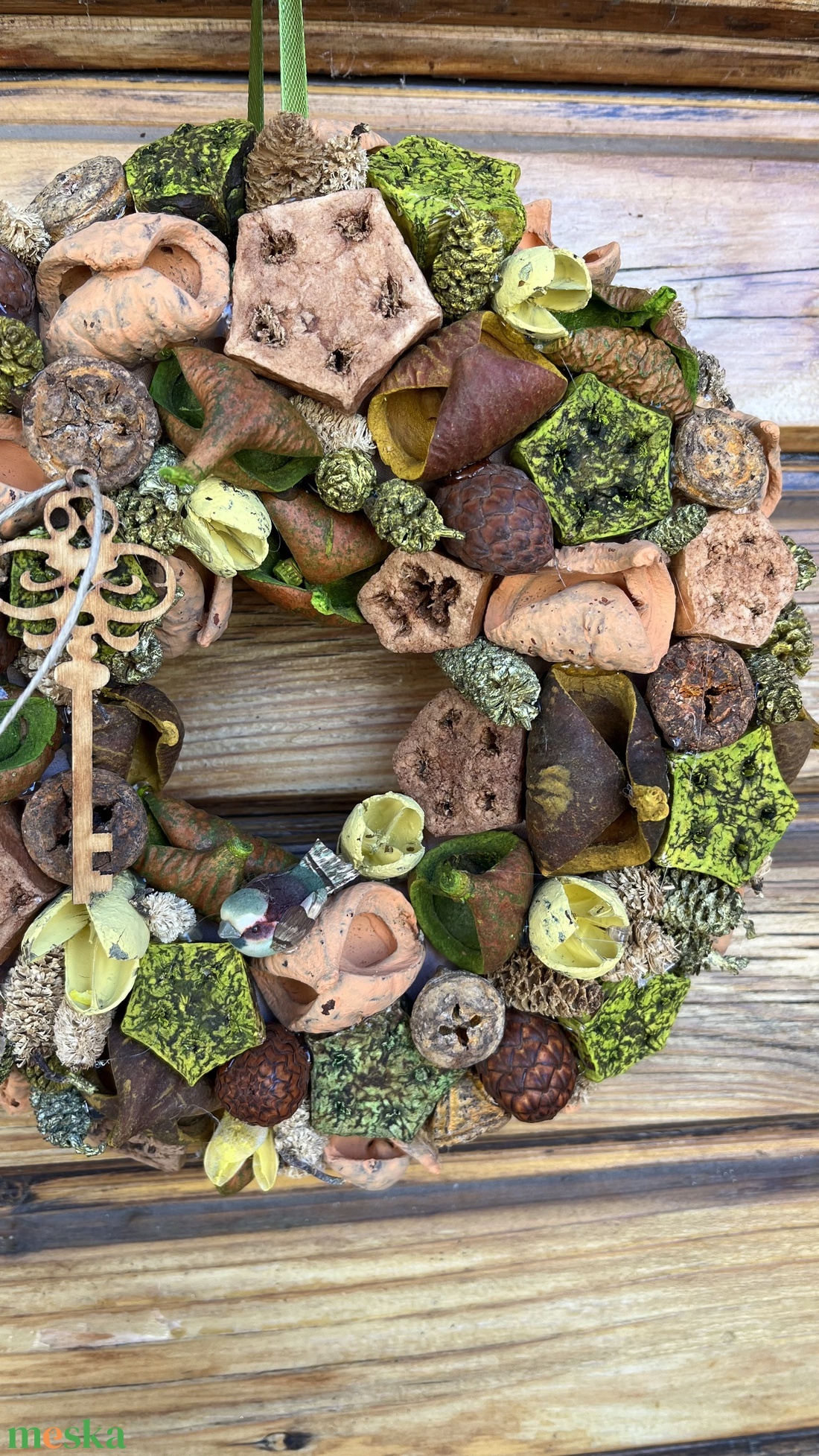 Barna-zöld ajtódísz, kopogtató  - otthon & életmód - dekoráció - ajtó- és ablak dekoráció - ajtódísz & kopogtató - Meska.hu