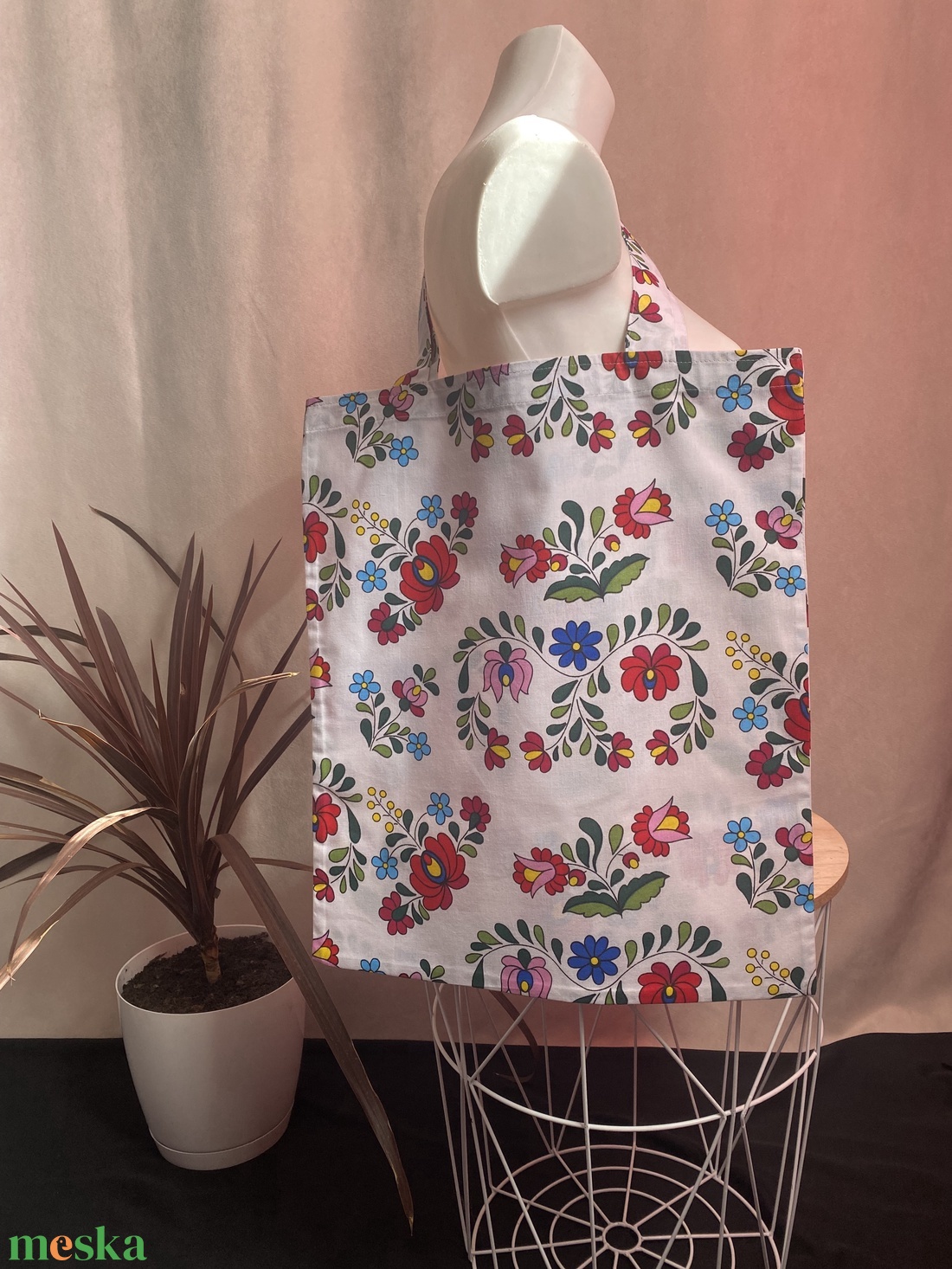 Népi mintás fehér bevásárlótáska - táska & tok - bevásárlás & shopper táska - shopper, textiltáska, szatyor - Meska.hu