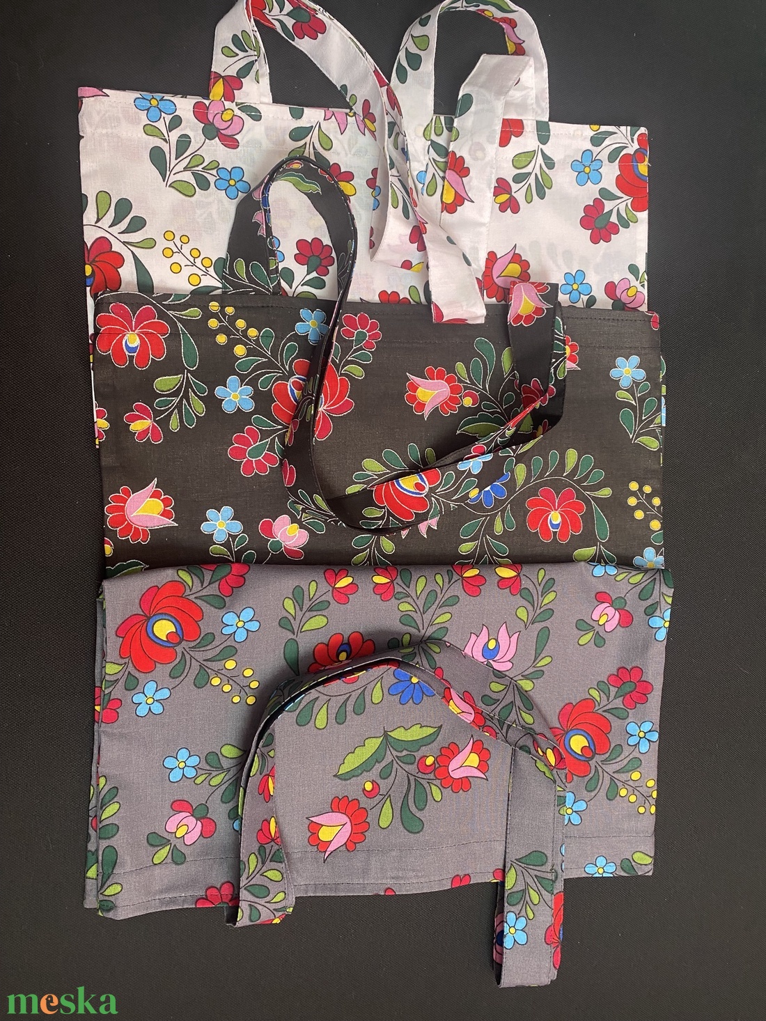 Szürke népi mintás bevásárlótáska - táska & tok - bevásárlás & shopper táska - shopper, textiltáska, szatyor - Meska.hu