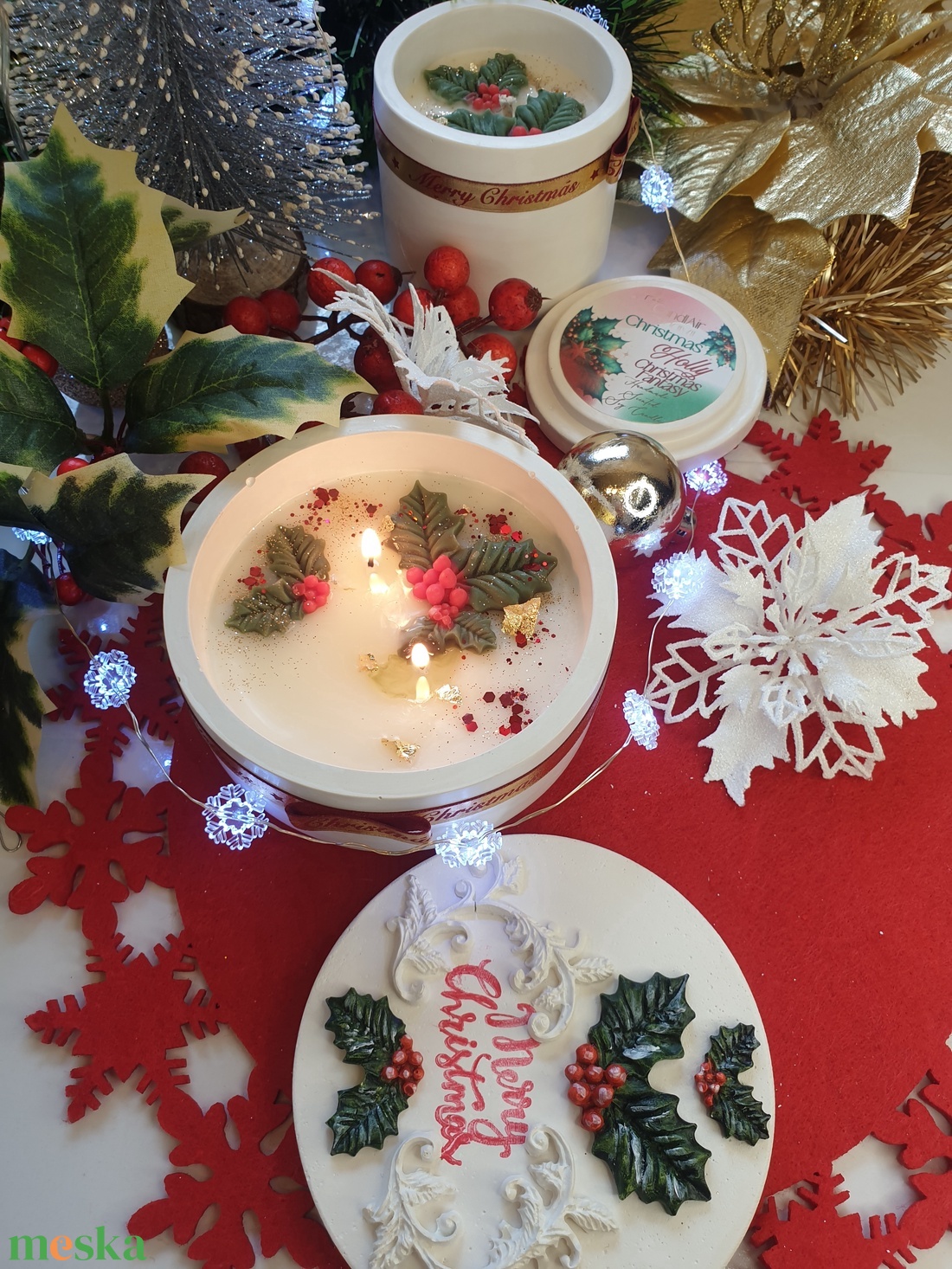 CandlAir Christmas Holly szójaviasz illatgyertya M-es méret - otthon & életmód - gyertya, illat, aroma - gyertya - Meska.hu