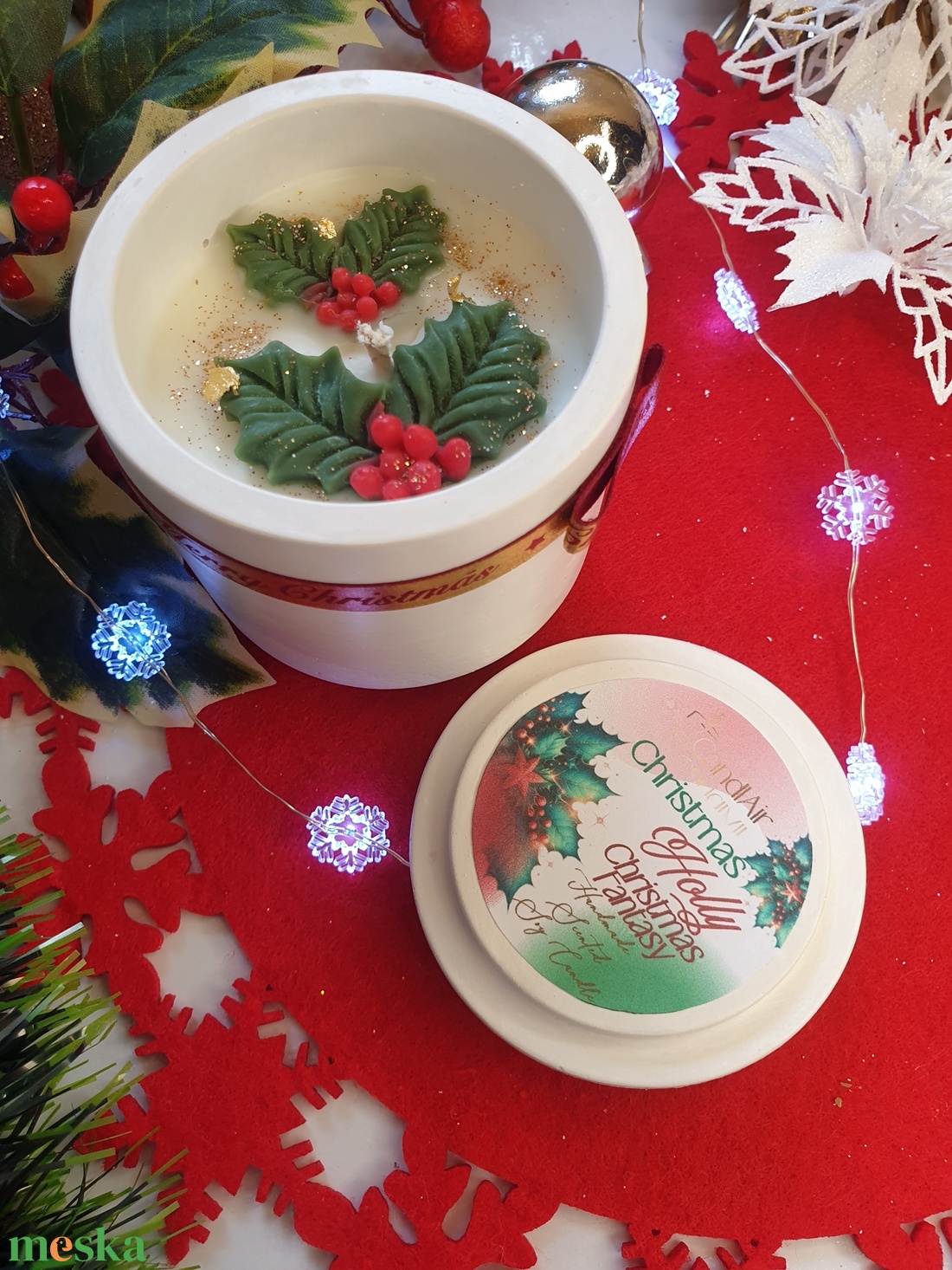 CandlAir Christmas Holly szójaviasz illatgyertya M-es méret - otthon & életmód - gyertya, illat, aroma - gyertya - Meska.hu