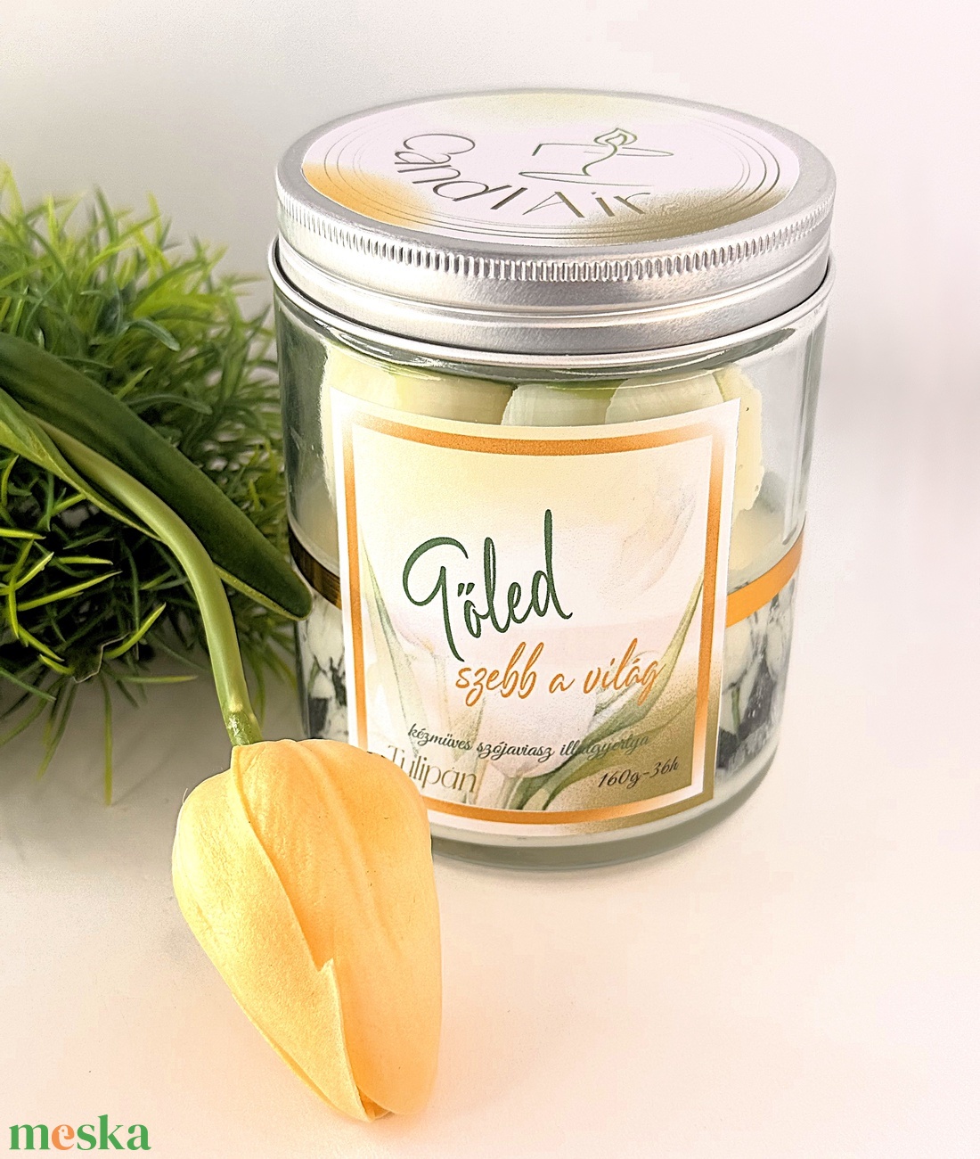 CandlAir Tulipán Tőled szebb a világ üvegtégelyes szójaviasz illatgyertya - otthon & életmód - gyertya, illat, aroma - gyertya - Meska.hu