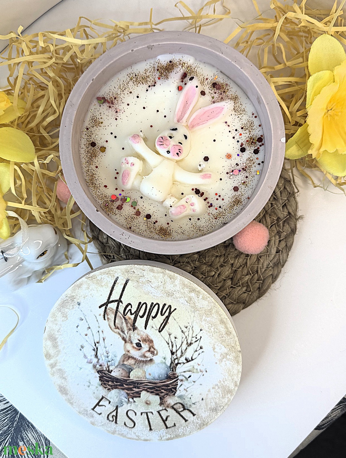 CandlAir Happy Easter kerámiatégelyes szójaviasz illatgyertya - otthon & életmód - gyertya, illat, aroma - gyertya - Meska.hu