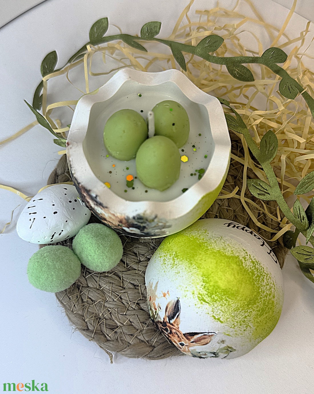 CandlAir Happy Easter Green kerámiatégelyes szójaviasz illatgyertya - otthon & életmód - gyertya, illat, aroma - gyertya - Meska.hu
