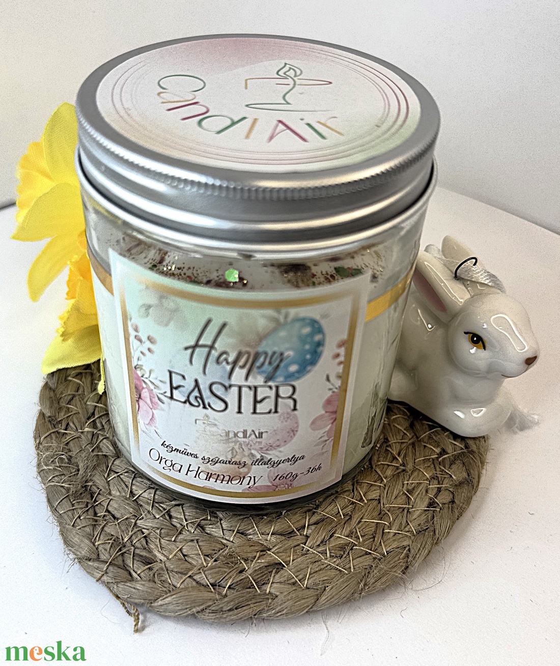 CandlAir Happy Easter üvegtégelyes szójaviasz illatgyertya - otthon & életmód - gyertya, illat, aroma - gyertya - Meska.hu