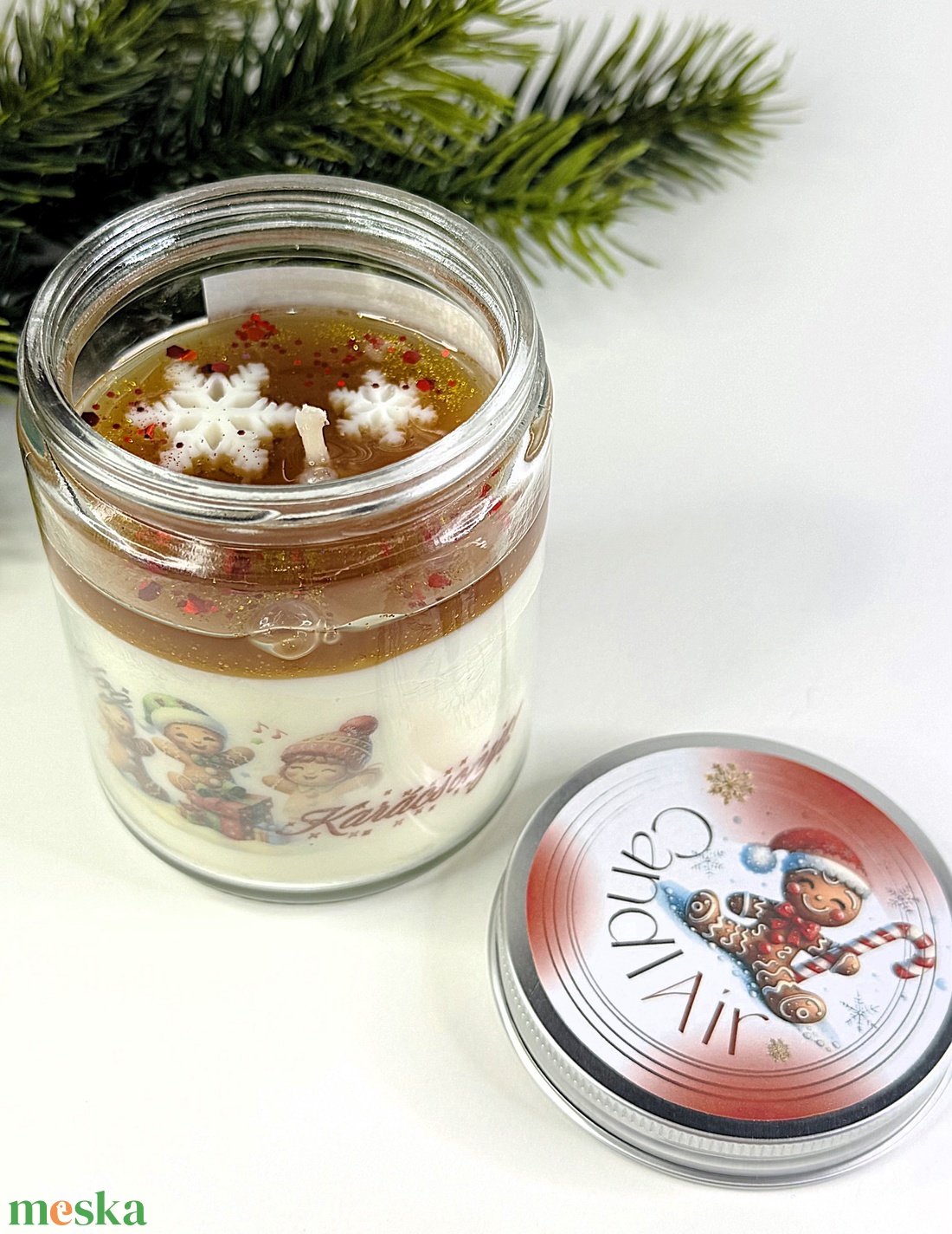 CandlAir Karácsonyi Mézi üvegtégelyes szójaviasz illatgyertya - otthon & életmód - gyertya, illat, aroma - gyertya - Meska.hu