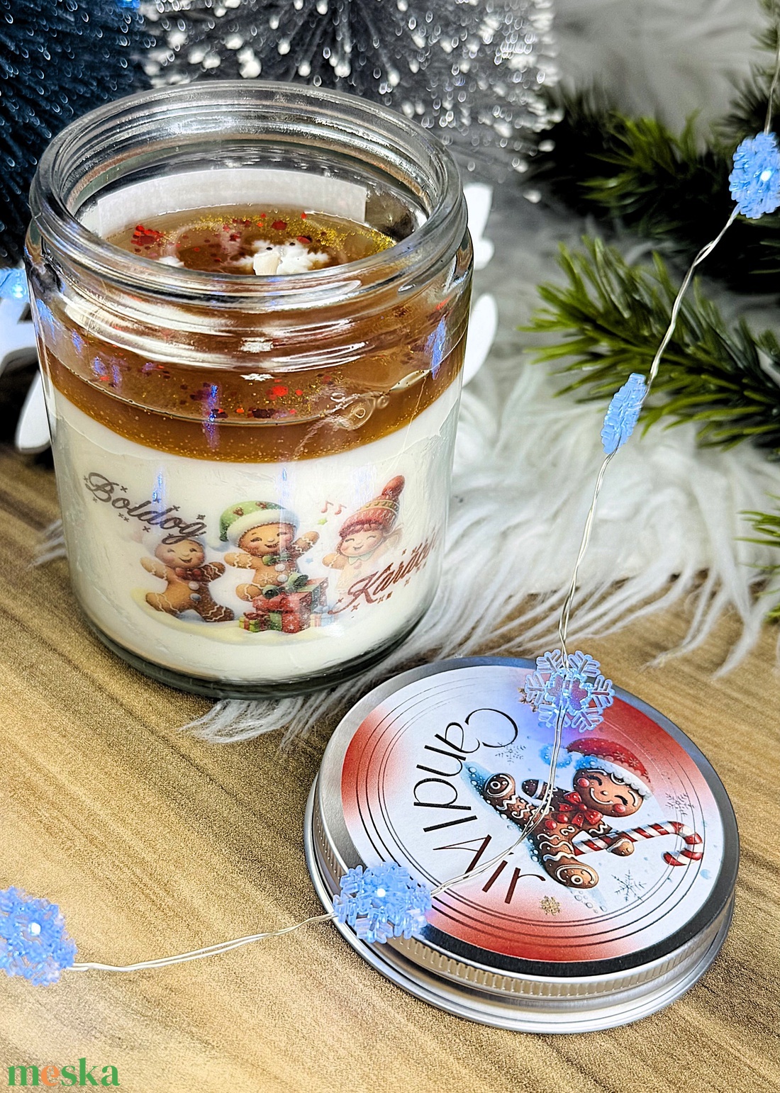 CandlAir Karácsonyi Mézi üvegtégelyes szójaviasz illatgyertya - otthon & életmód - gyertya, illat, aroma - gyertya - Meska.hu