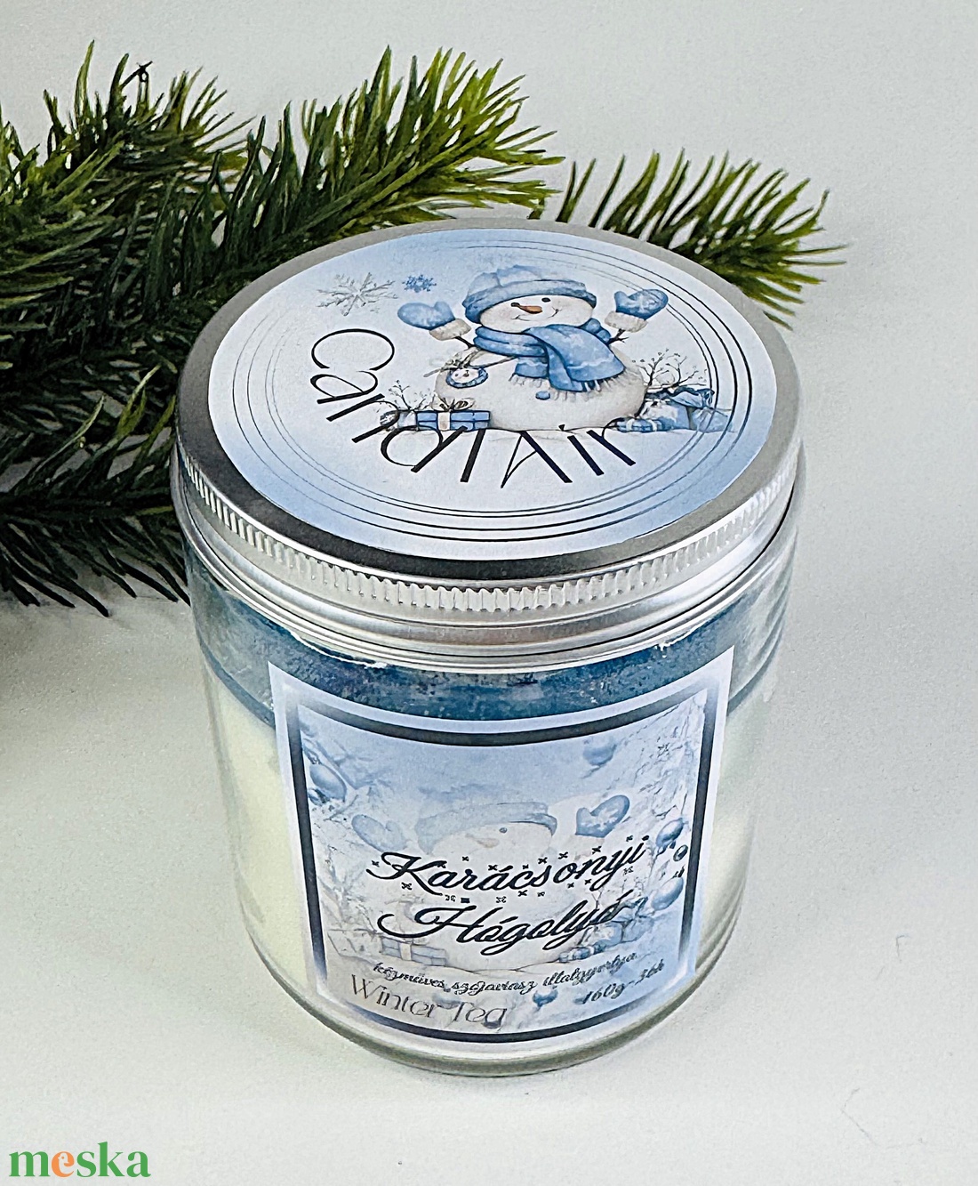 CandlAir Karácsonyi Hógolyó üvegtégelyes szójaviasz illatgyertya - otthon & életmód - gyertya, illat, aroma - gyertya - Meska.hu