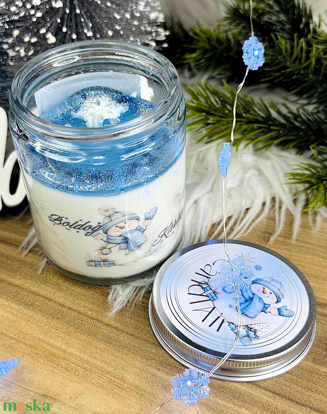 CandlAir Karácsonyi Hógolyó üvegtégelyes szójaviasz illatgyertya - otthon & életmód - gyertya, illat, aroma - gyertya - Meska.hu