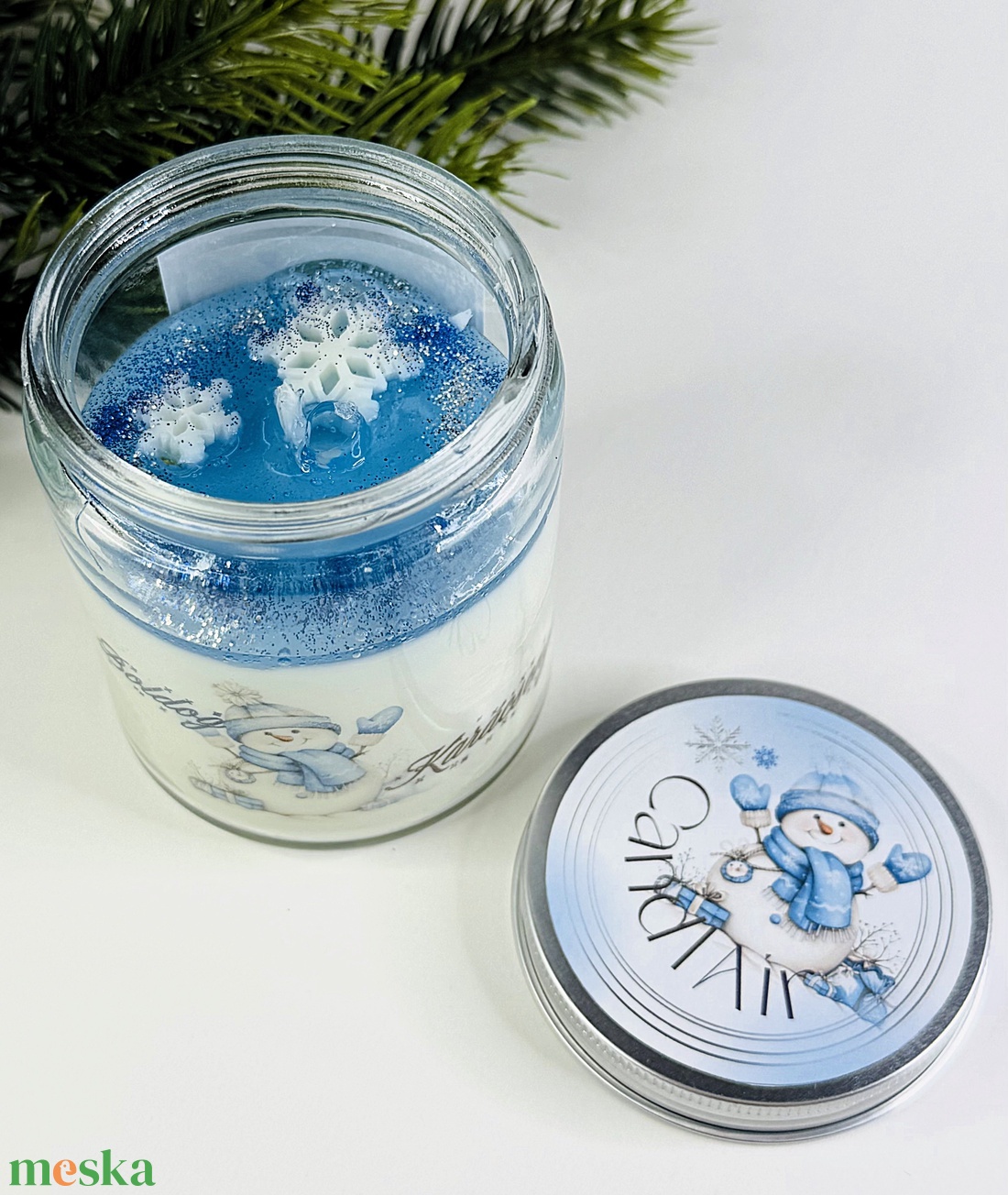 CandlAir Karácsonyi Hógolyó üvegtégelyes szójaviasz illatgyertya - otthon & életmód - gyertya, illat, aroma - gyertya - Meska.hu
