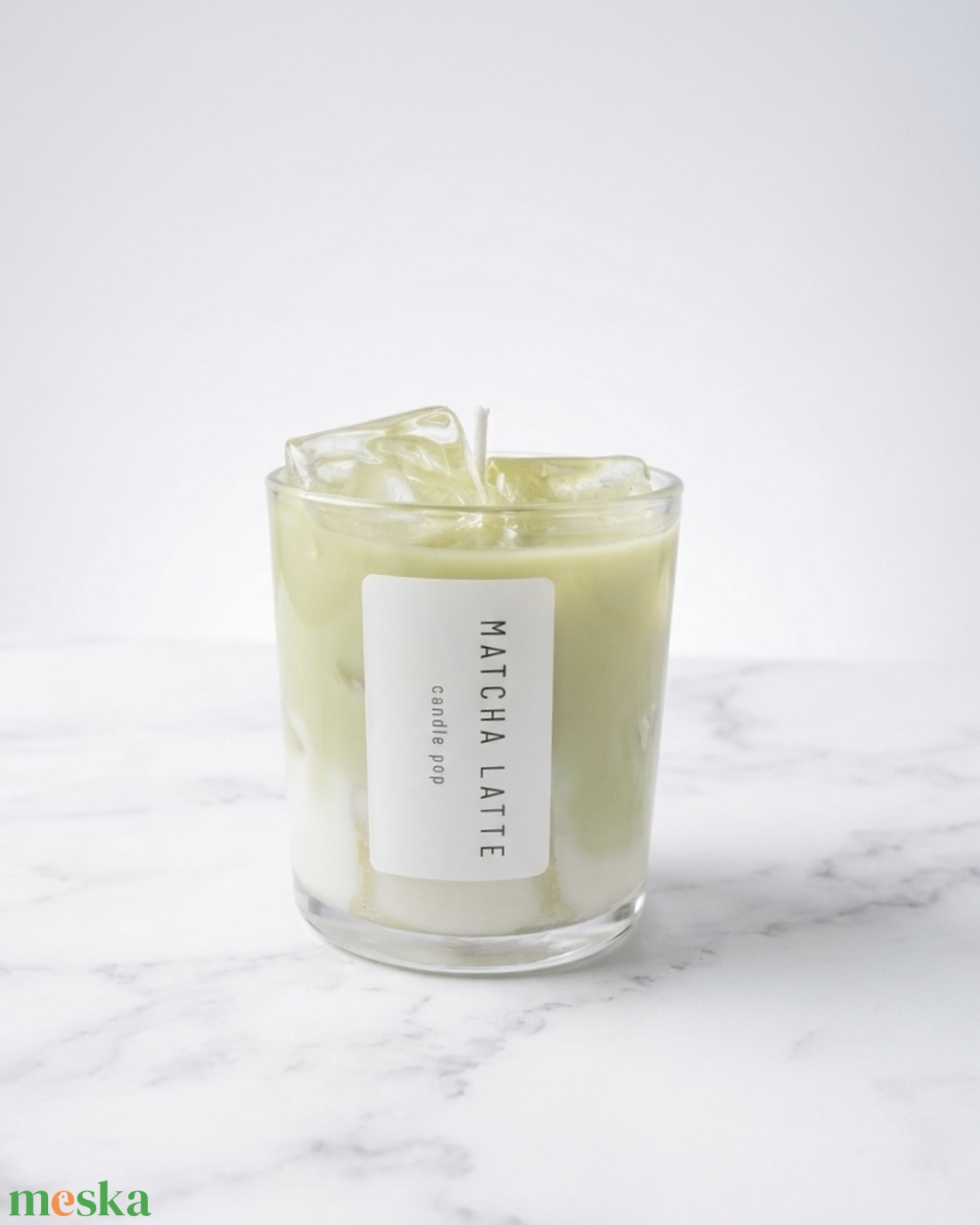 Matcha Latte vaníliaillatú szójaviasz gyertya (Kézműves jeges matcha latte gyertya) - otthon & életmód - gyertya, illat, aroma - gyertya - Meska.hu