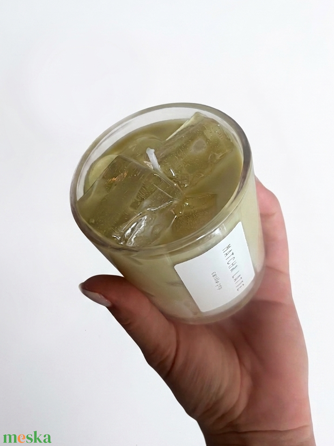 Matcha Latte vaníliaillatú szójaviasz gyertya (Kézműves jeges matcha latte gyertya) - otthon & életmód - gyertya, illat, aroma - gyertya - Meska.hu