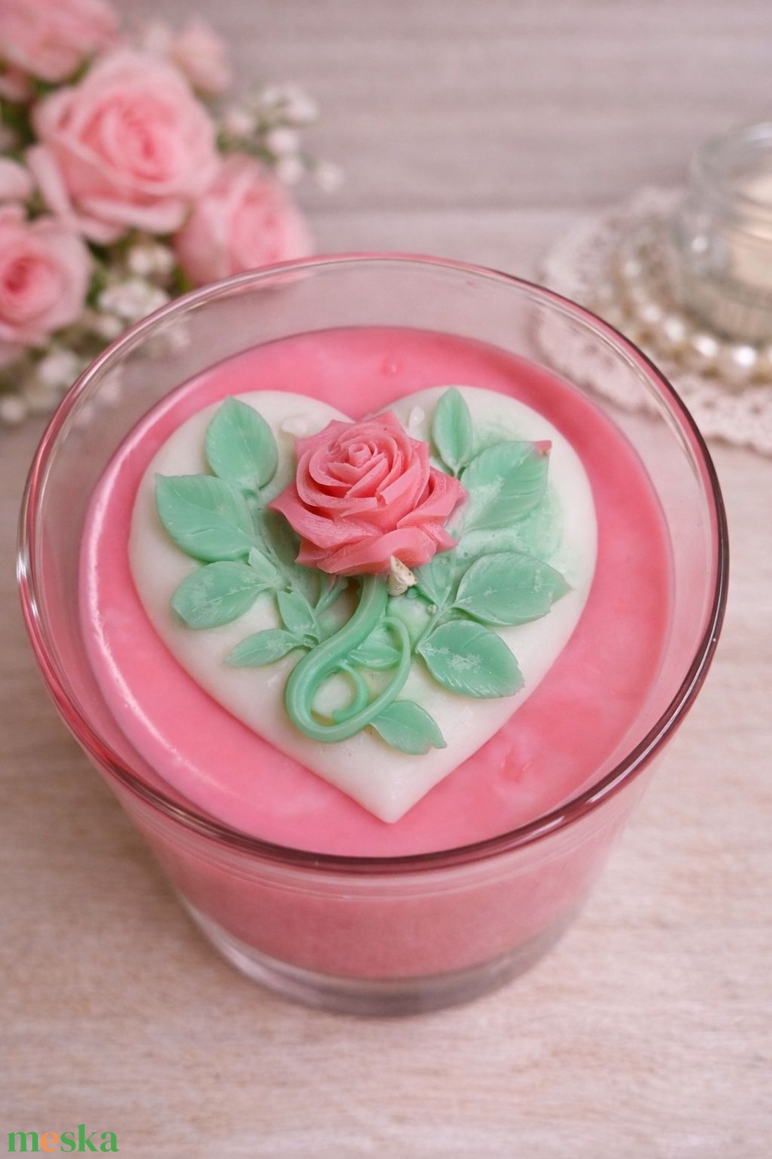 Rózsás szójaviasz gyertya - otthon & életmód - gyertya, illat, aroma - gyertya - Meska.hu