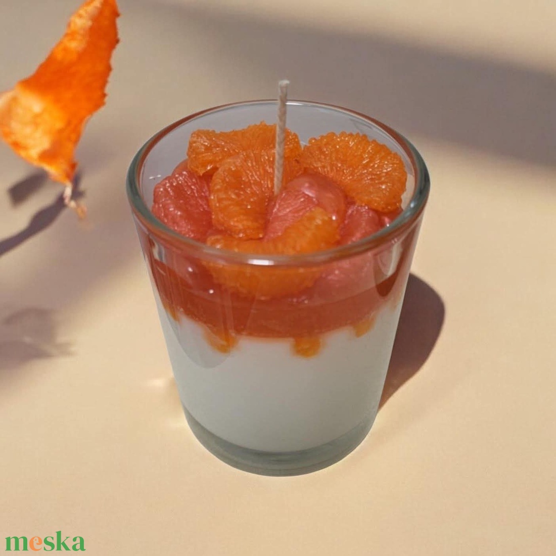 Mandarinos sajttortás szójaviasz gyertya  - otthon & életmód - gyertya, illat, aroma - gyertya - Meska.hu