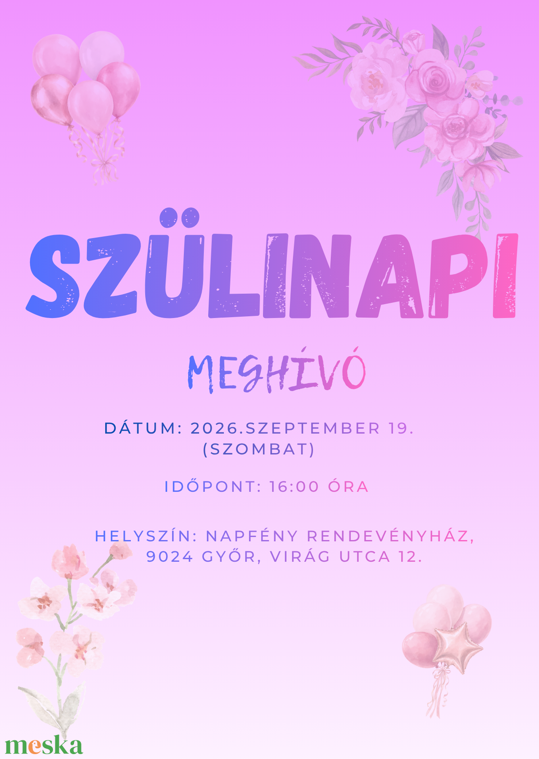 Szerkeszthető szülinapi meghívó - otthon & életmód - papír, írószer - meghívó - születésnapi meghívó - Meska.hu
