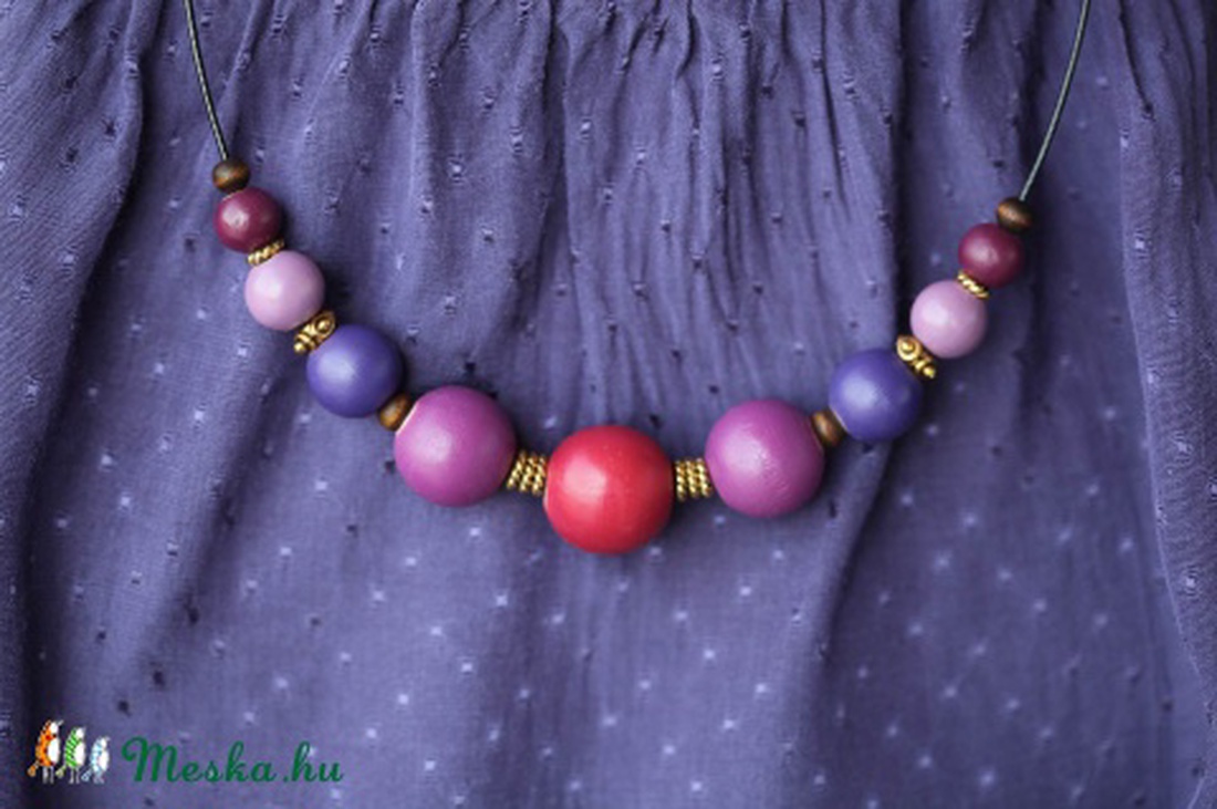 Lila-mályva-pink fa golyós nyaklánc -  - Meska.hu