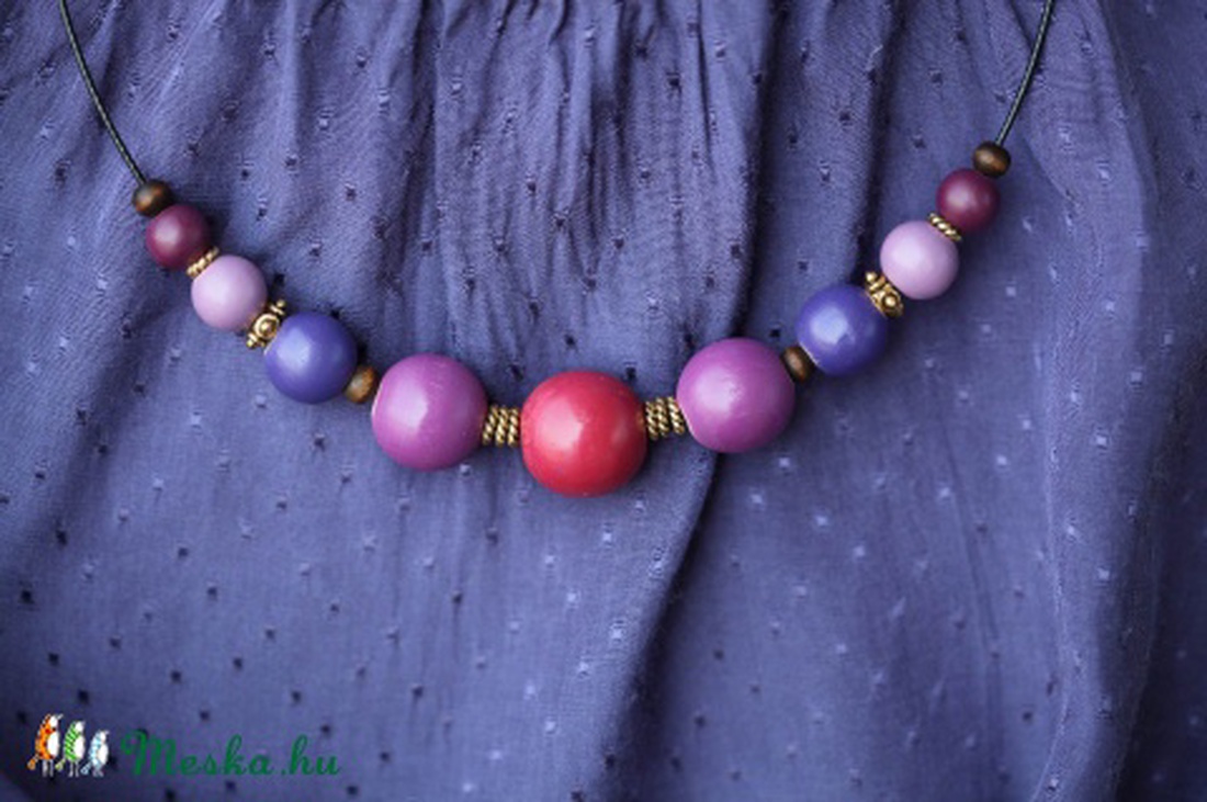 Lila-mályva-pink fa golyós nyaklánc -  - Meska.hu