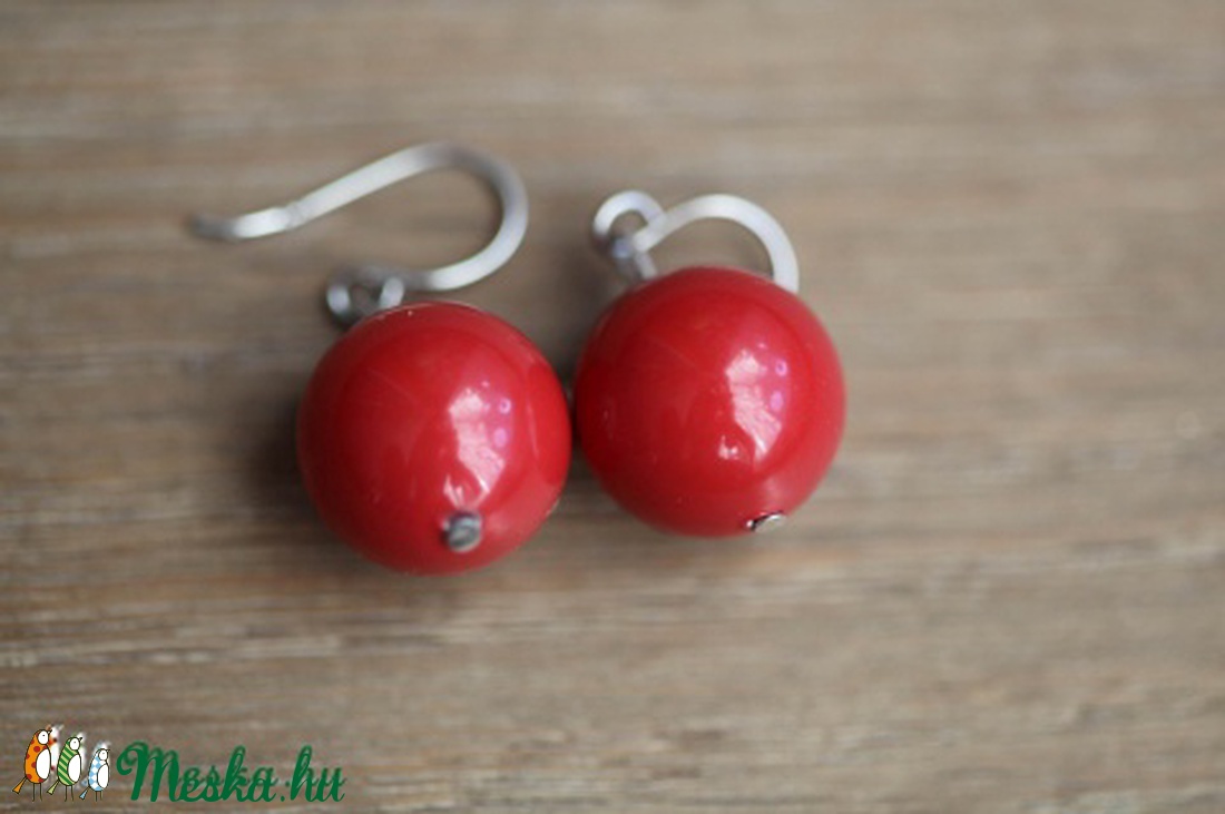 Red Coral Swarovski tekla fülbevaló  -  - Meska.hu