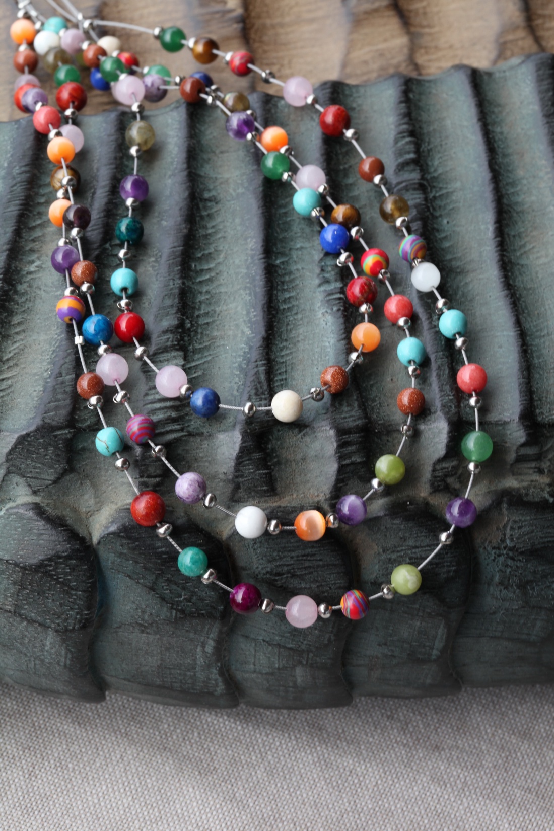  3 soros színes ásvány nyaklánc -  - Meska.hu