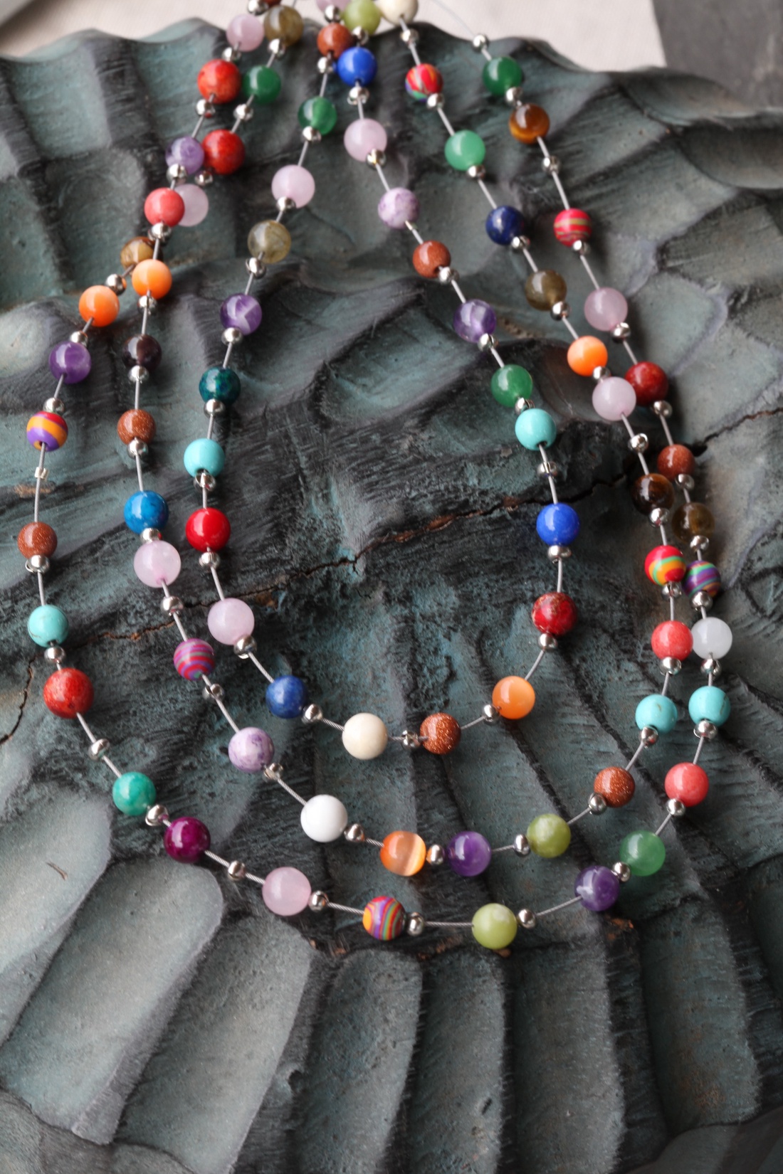  3 soros színes ásvány nyaklánc -  - Meska.hu