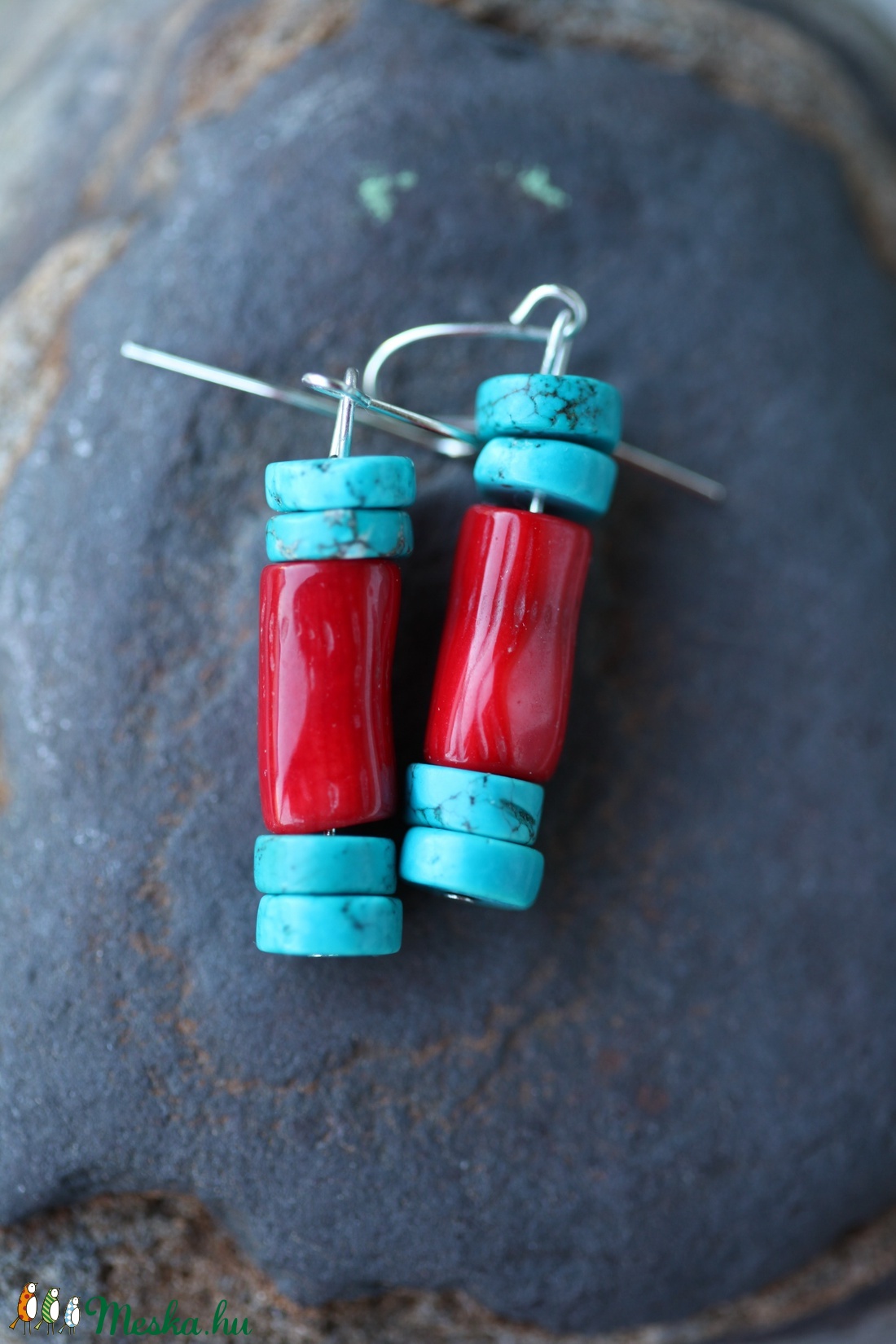 Korall-türkiz fülbevaló -  - Meska.hu