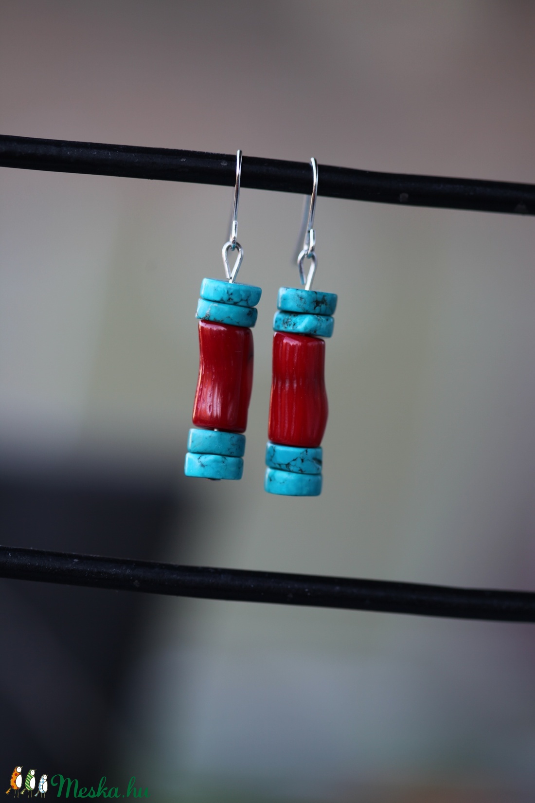 Korall-türkiz fülbevaló -  - Meska.hu