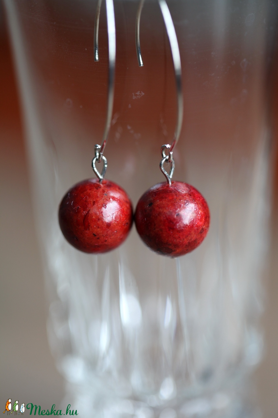 Piros korall golyó fülbevaló -  - Meska.hu