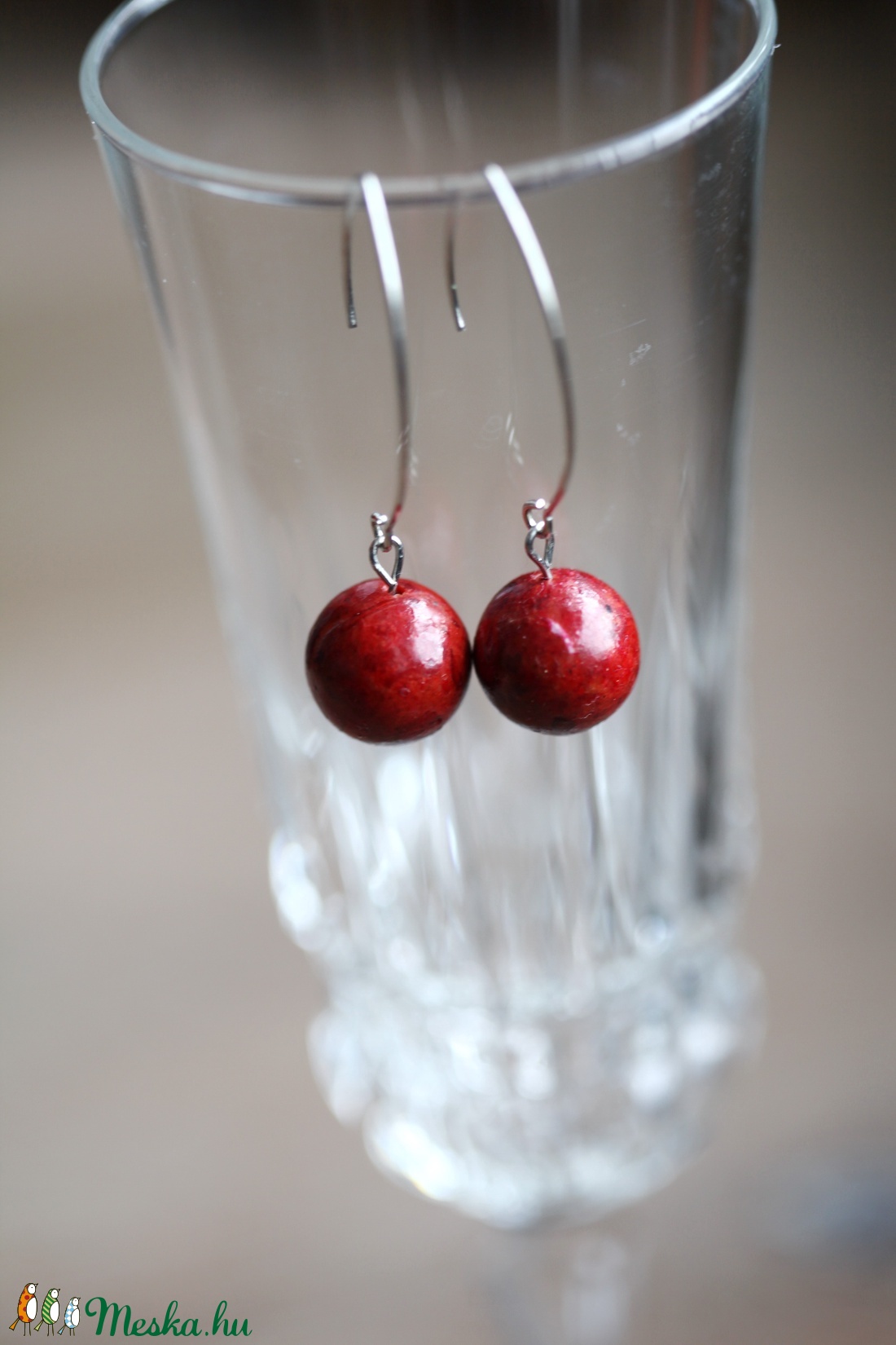 Piros korall golyó fülbevaló -  - Meska.hu