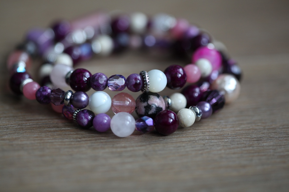 Lila-rózsaszín 3 soros karkötő vagy nyaklánc -  - Meska.hu