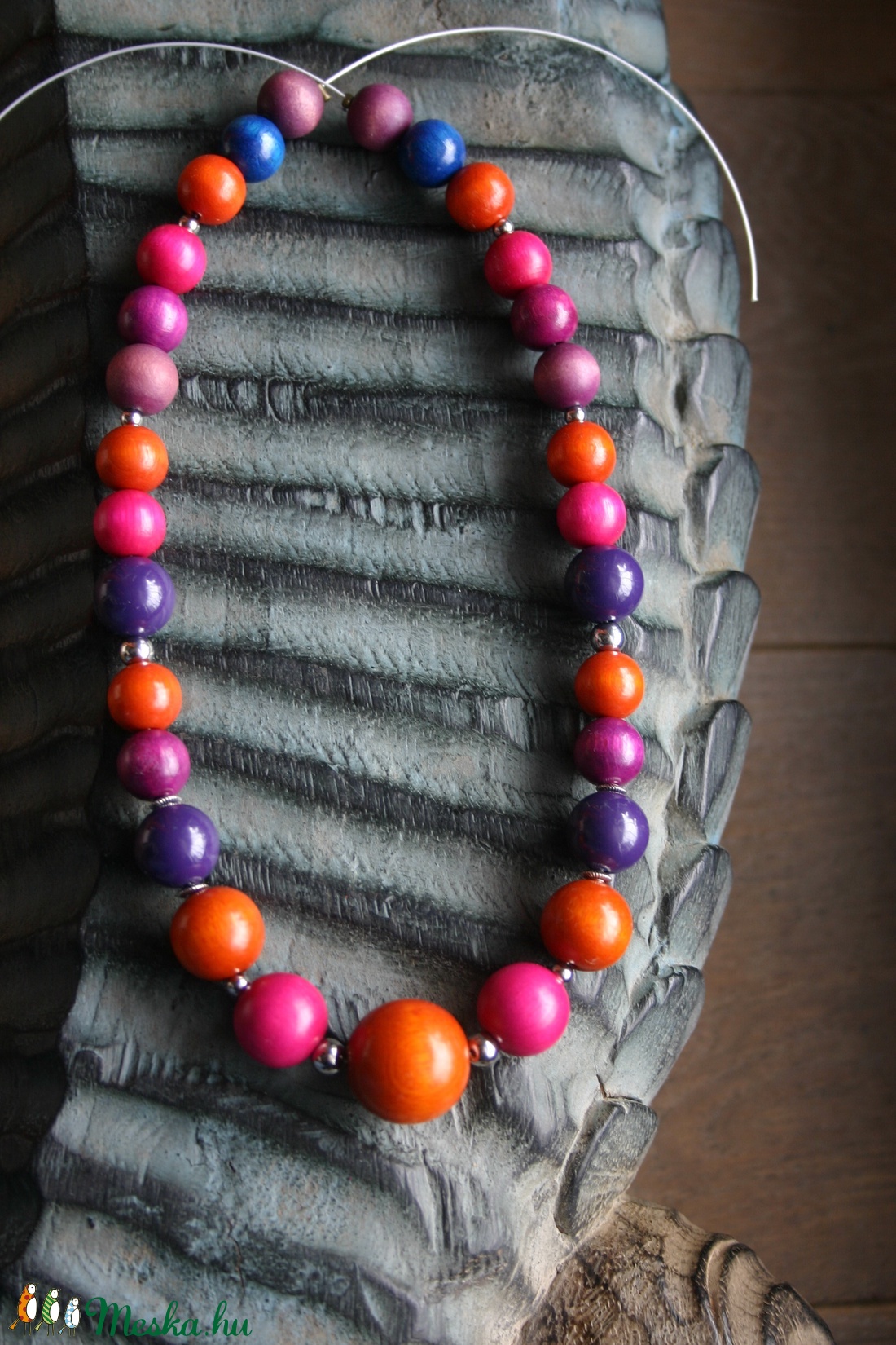 Lila-pink-narancs fa nyaklánc -  - Meska.hu