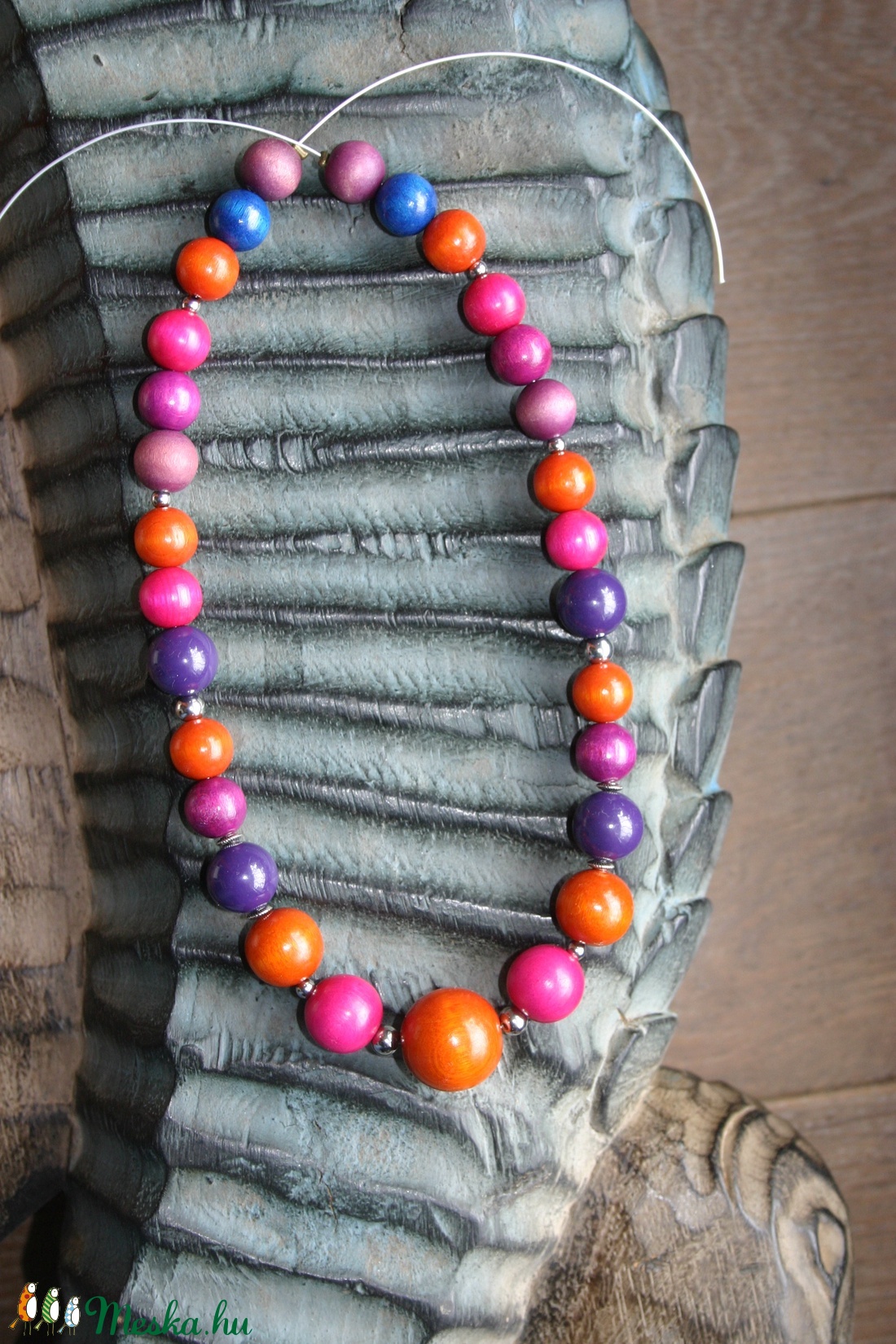 Lila-pink-narancs fa nyaklánc -  - Meska.hu