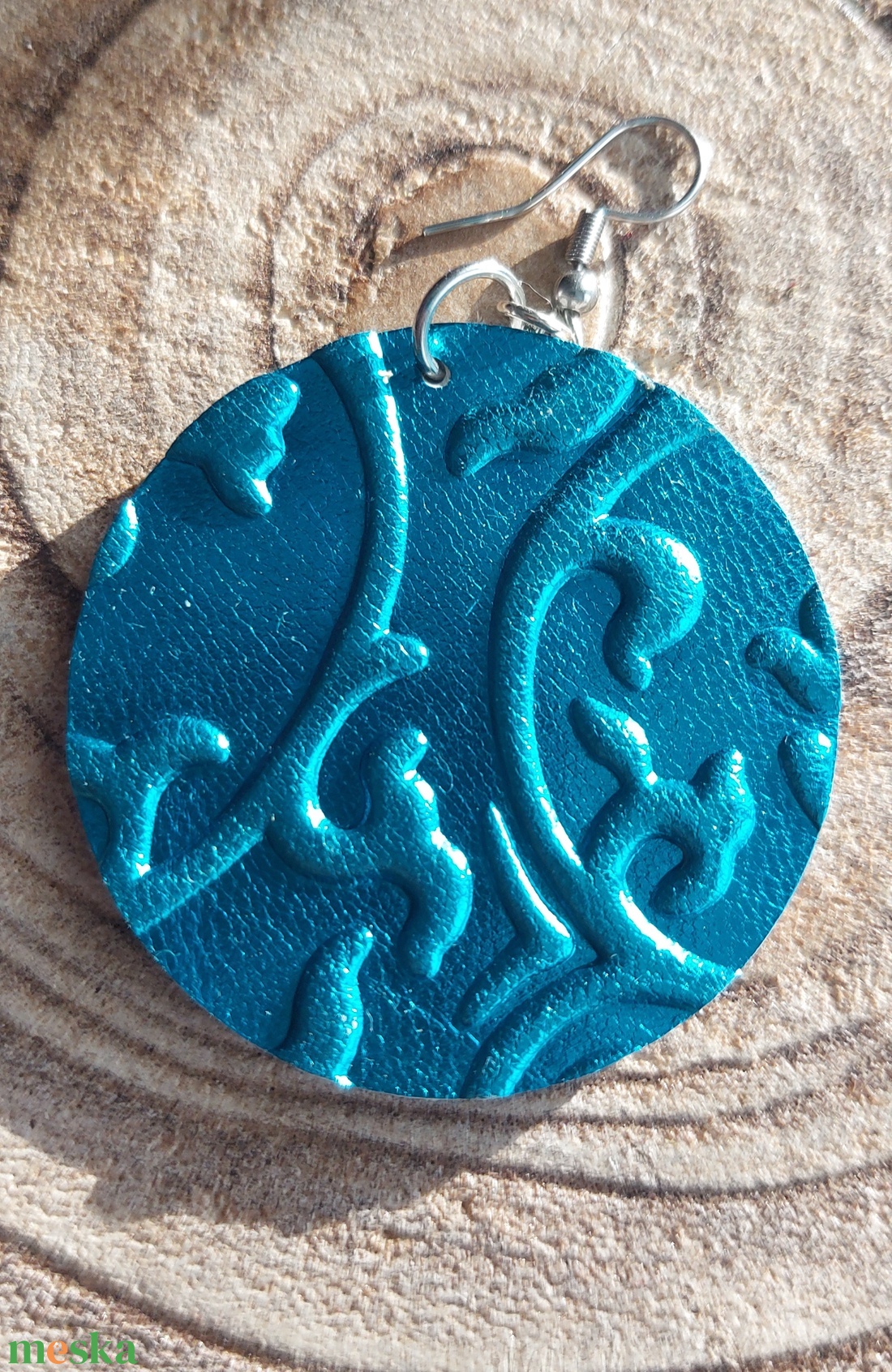 Metál kék bőr fülbevaló - ékszer - fülbevaló - fülékszer - Meska.hu