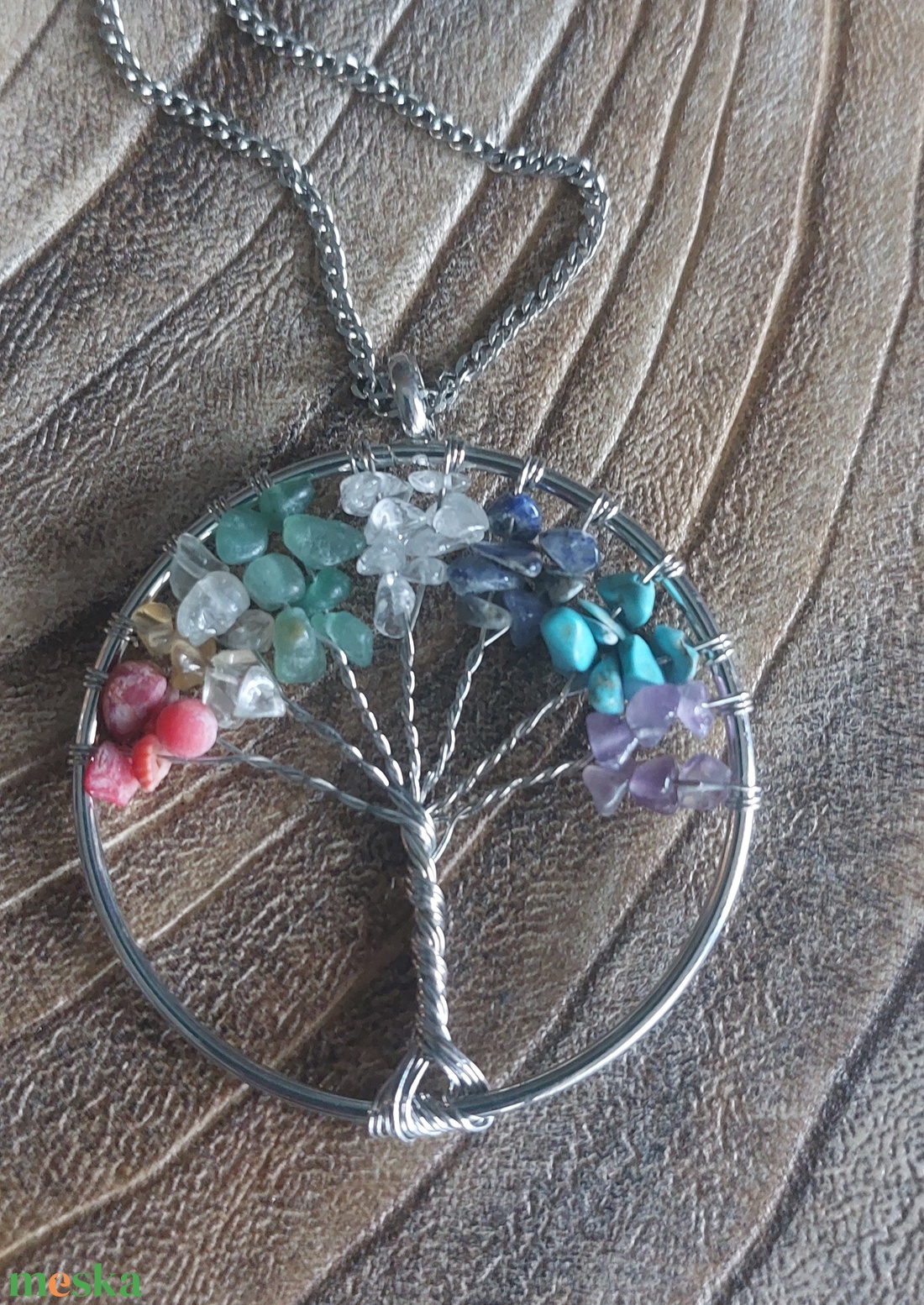 Ásvány életfa medál acél láncon - ékszer - nyaklánc - gyöngyös nyaklánc - Meska.hu