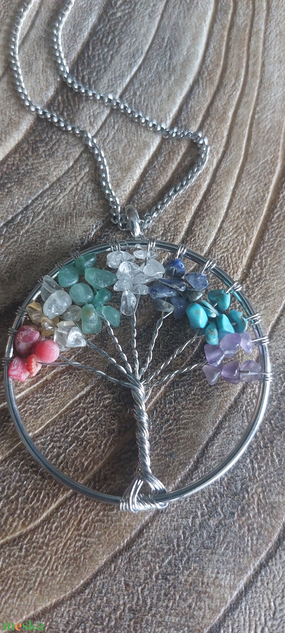 Ásvány életfa medál acél láncon - ékszer - nyaklánc - gyöngyös nyaklánc - Meska.hu