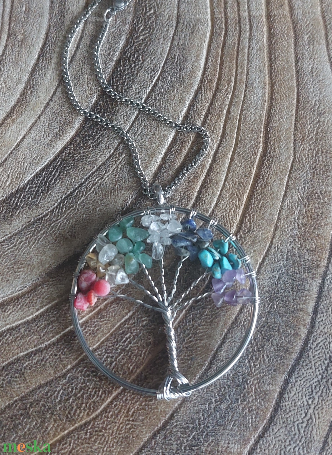 Ásvány életfa medál acél láncon - ékszer - nyaklánc - gyöngyös nyaklánc - Meska.hu