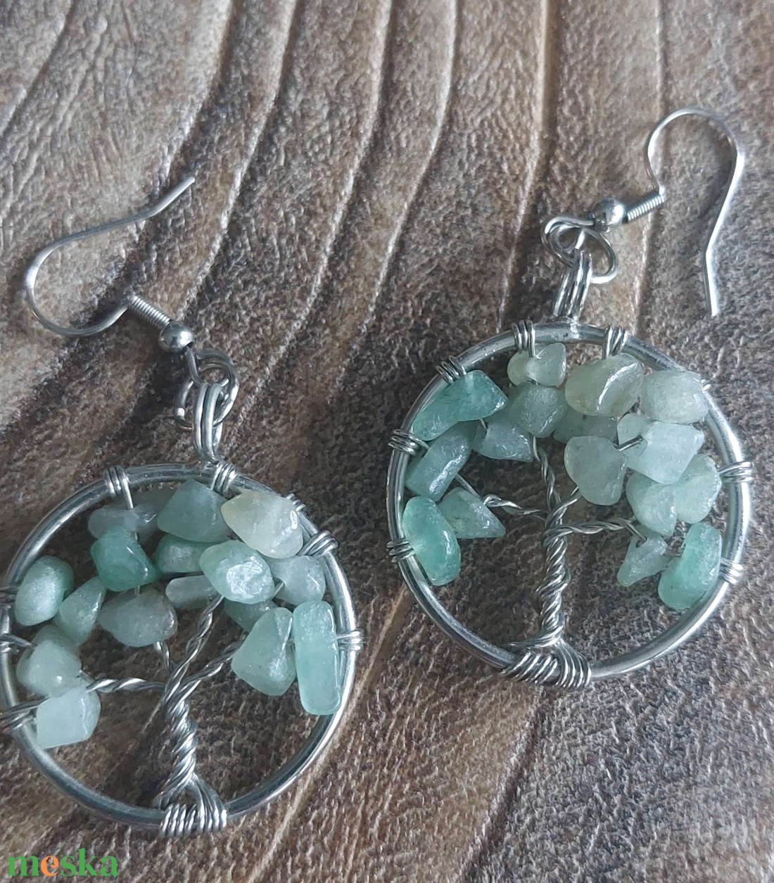 Aventurin élatfás fülbevaló - ékszer - fülbevaló - lógós kerek fülbevaló - Meska.hu