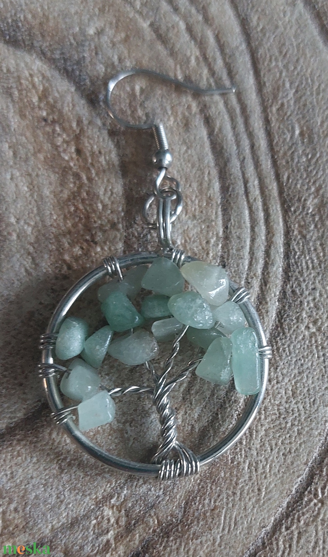 Aventurin élatfás fülbevaló - ékszer - fülbevaló - lógós kerek fülbevaló - Meska.hu