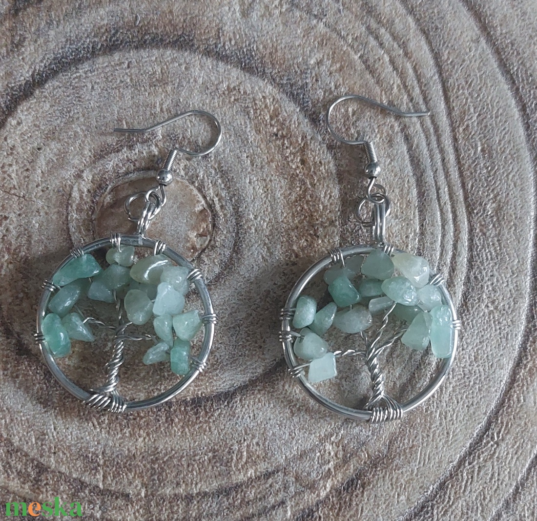 Aventurin élatfás fülbevaló - ékszer - fülbevaló - lógós kerek fülbevaló - Meska.hu