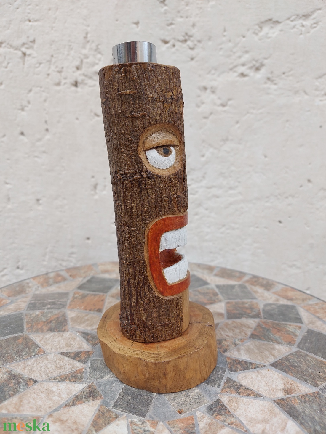 Kézzel készült faragott Tiki gyertyatartó - otthon & életmód - gyertya, illat, aroma - gyertyatartó - Meska.hu