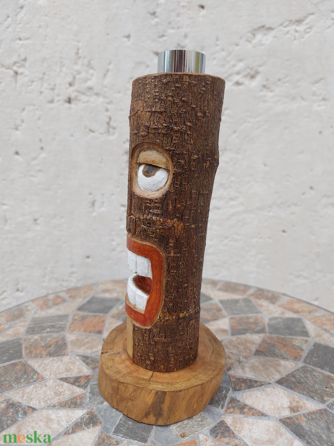 Kézzel készült faragott Tiki gyertyatartó - otthon & életmód - gyertya, illat, aroma - gyertyatartó - Meska.hu