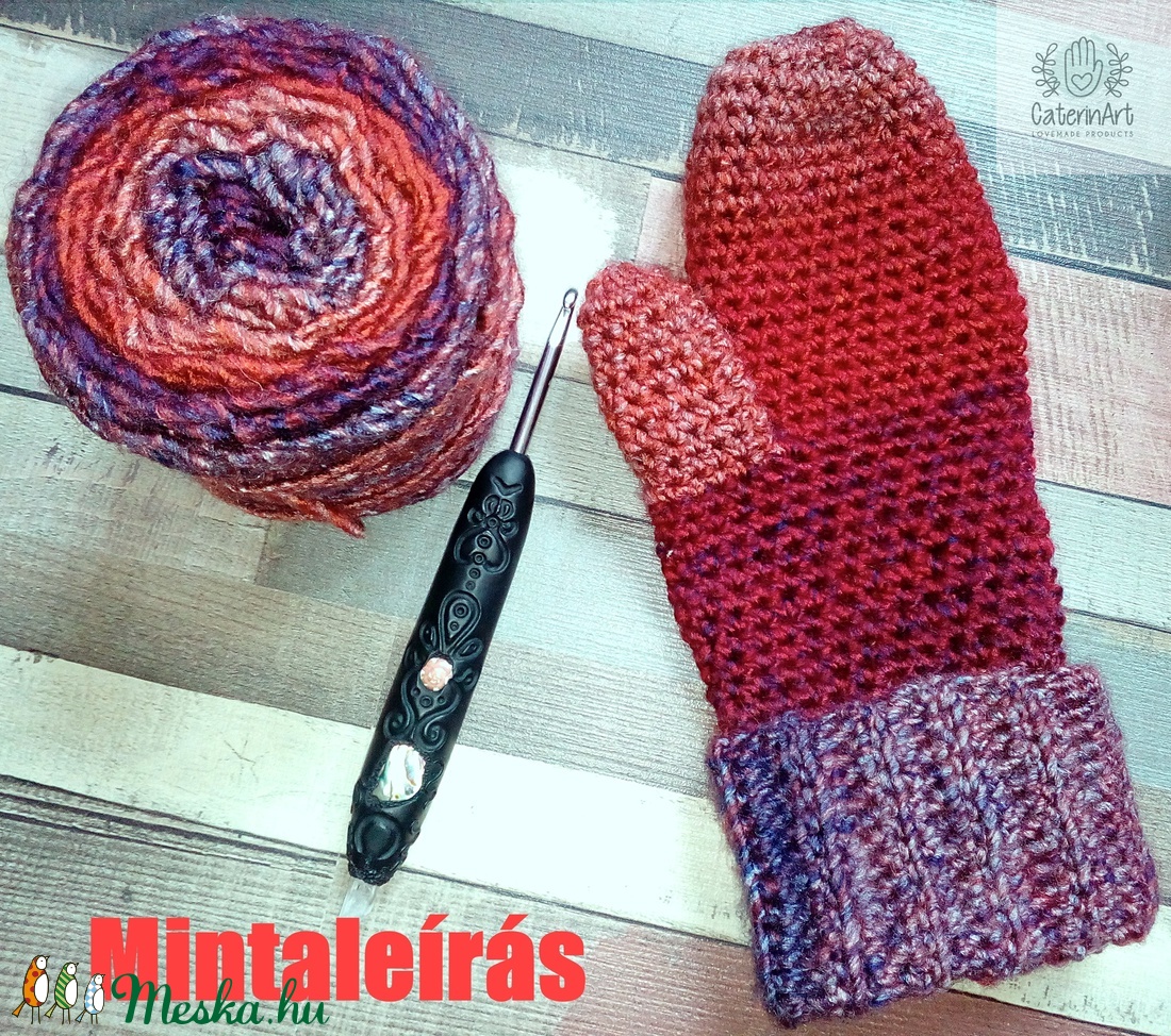 'Mona' horgolt egyujjas kesztyű MINTALEÍRÁS - diy (csináld magad) - szabásminta, útmutató - Meska.hu