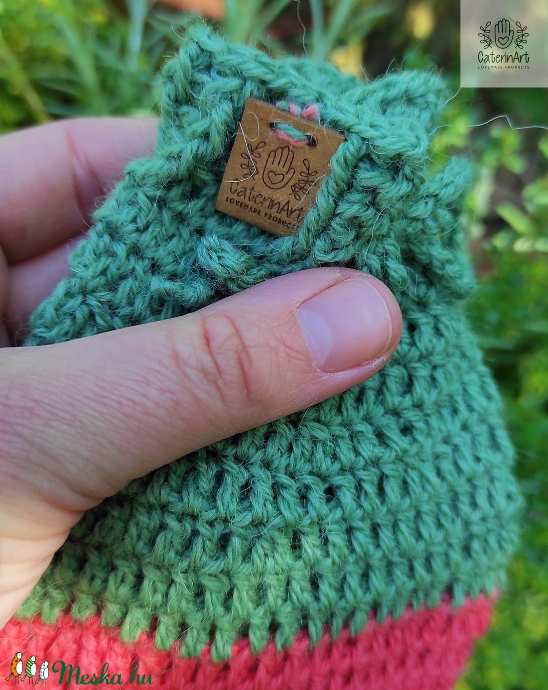 Horgolt avokádó-érlelő zsák (pink-zöld, nagy méret) - táska & tok - Meska.hu