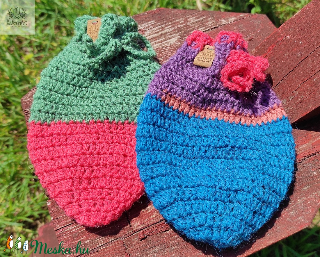 Horgolt avokádó-érlelő zsák (pink-zöld, nagy méret) - táska & tok - Meska.hu