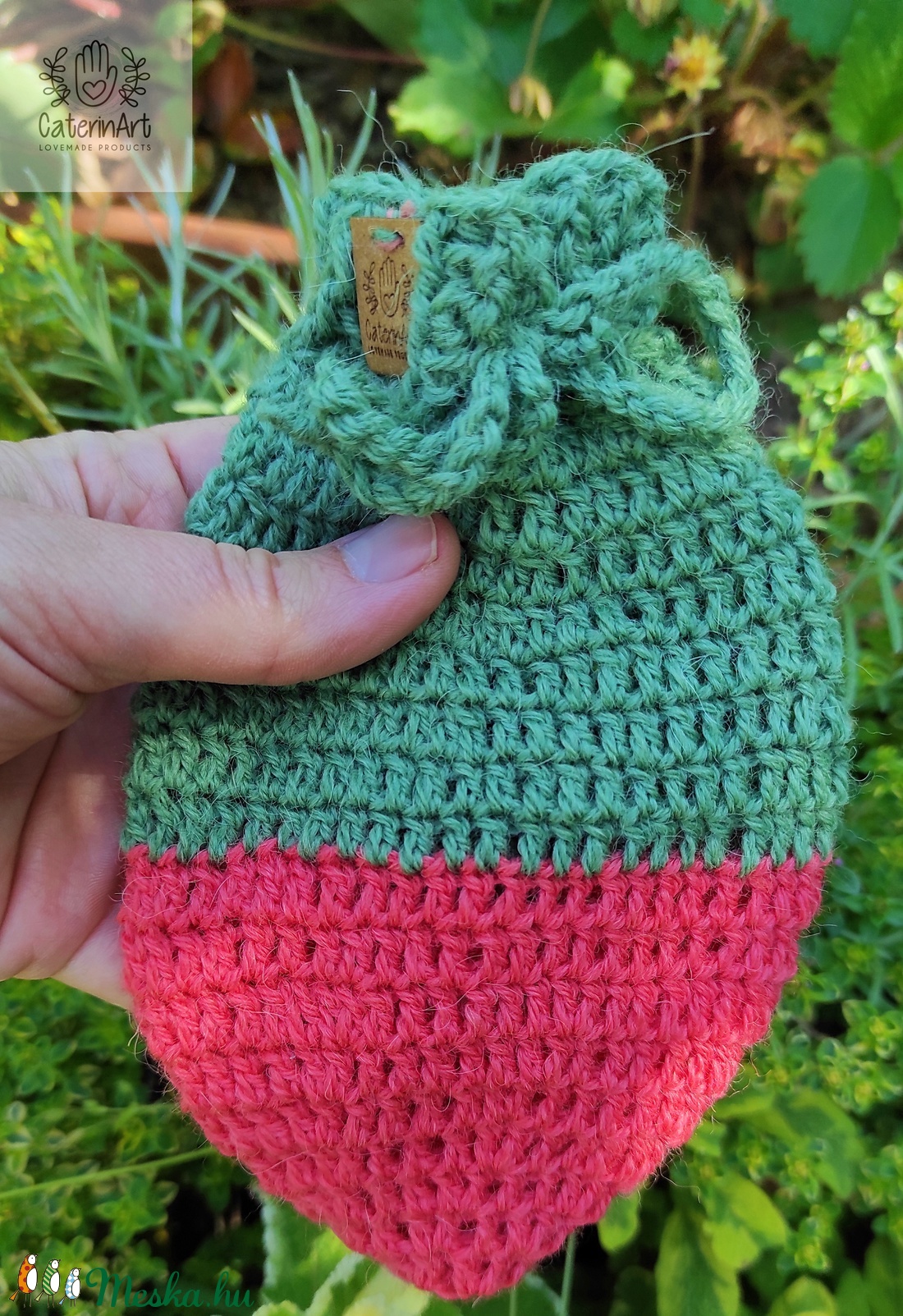 Horgolt avokádó-érlelő zsák (pink-zöld, nagy méret) - táska & tok - Meska.hu