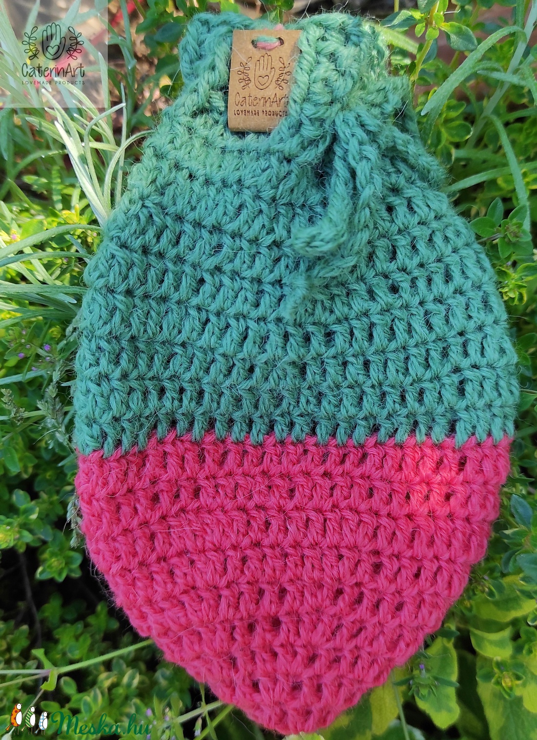 Horgolt avokádó-érlelő zsák (pink-zöld, nagy méret) - táska & tok - Meska.hu