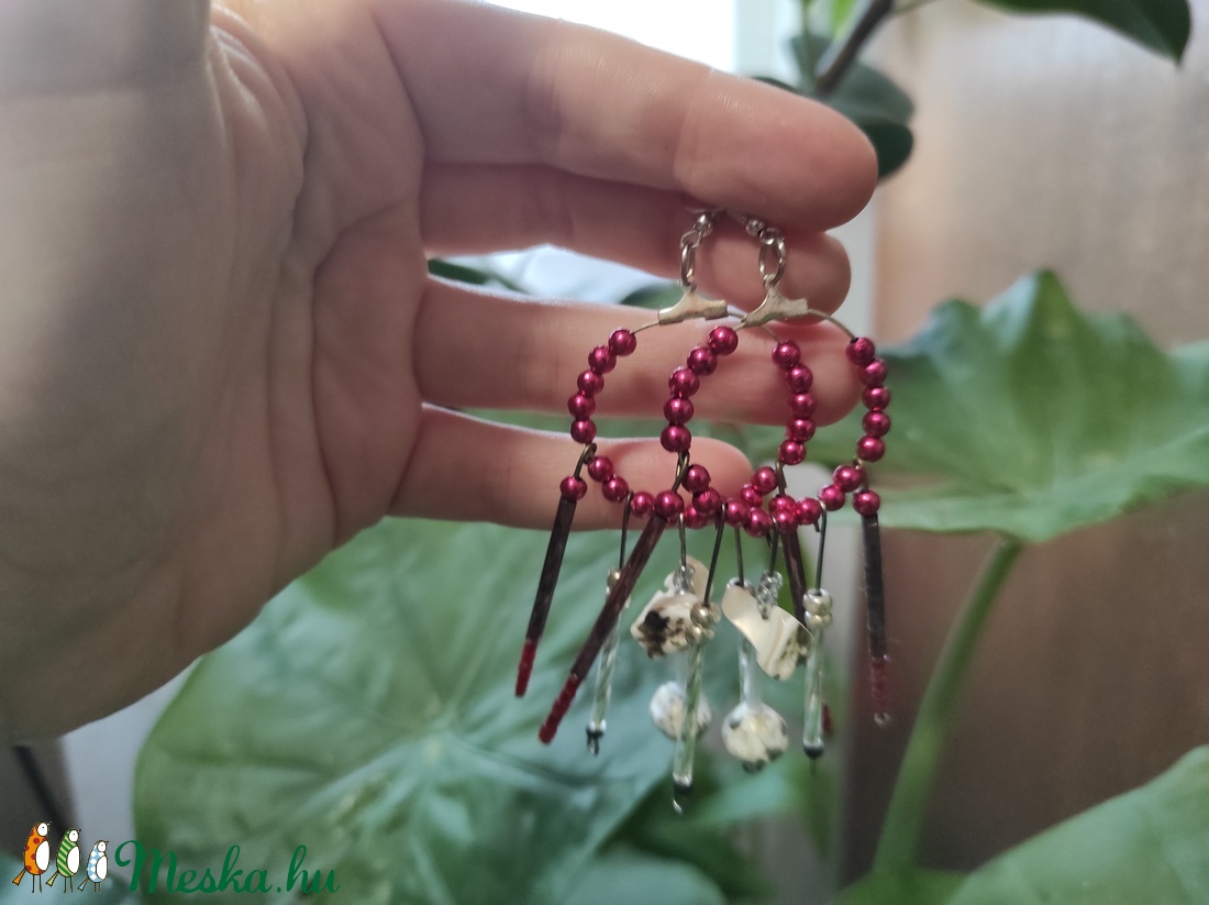 'Pirkadat' kagylós-gyöngyös bohém fülbevaló - ékszer - fülbevaló - lógó fülbevaló - Meska.hu