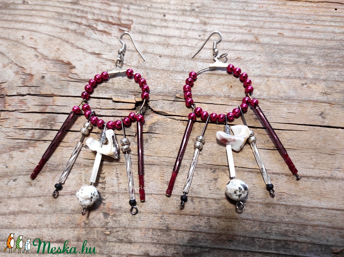 'Pirkadat' kagylós-gyöngyös bohém fülbevaló - ékszer - fülbevaló - lógó fülbevaló - Meska.hu